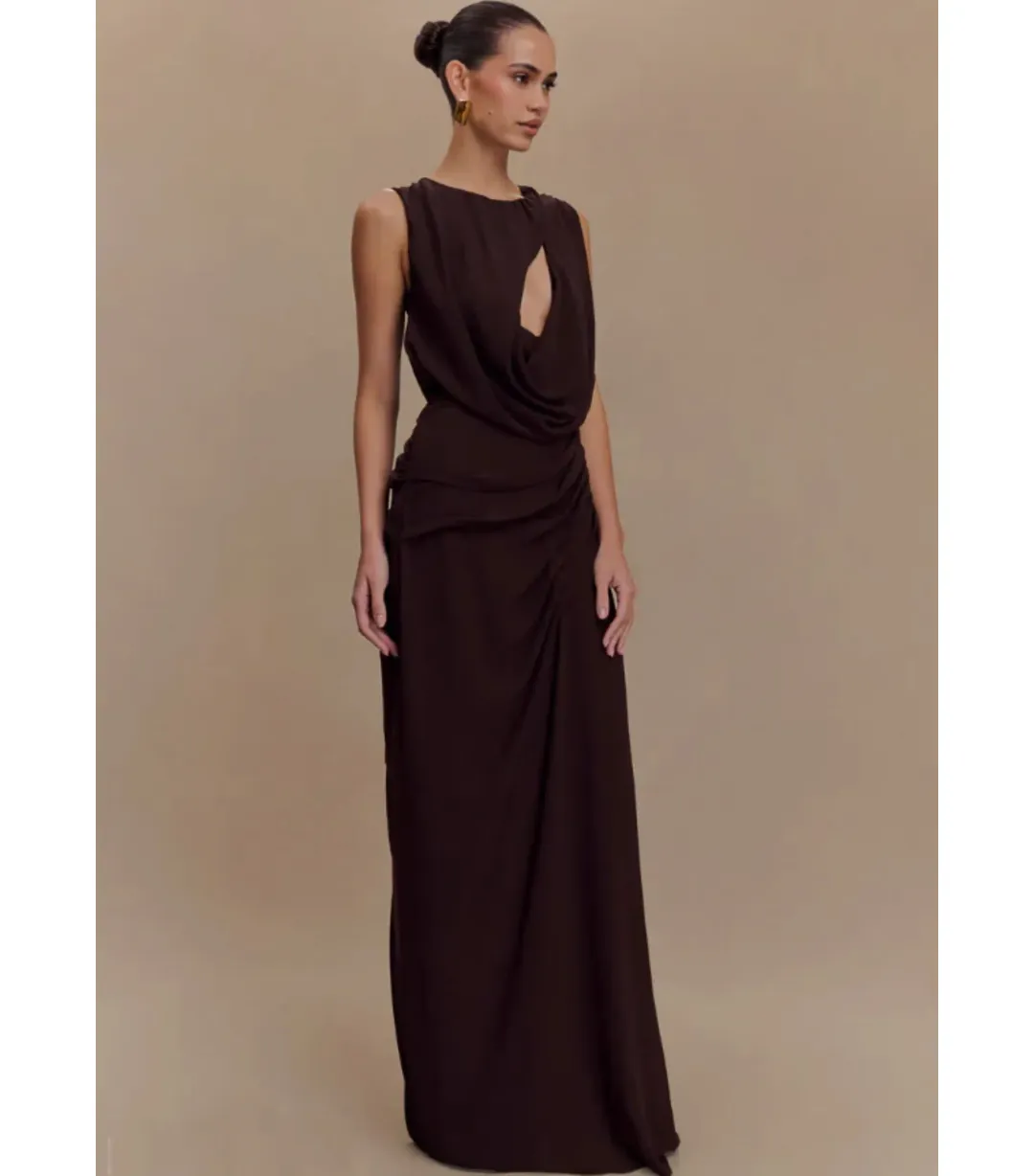 Meshki Oria Maxi Gown in Cacao Brown Size 6 for rent on The Volte - main image