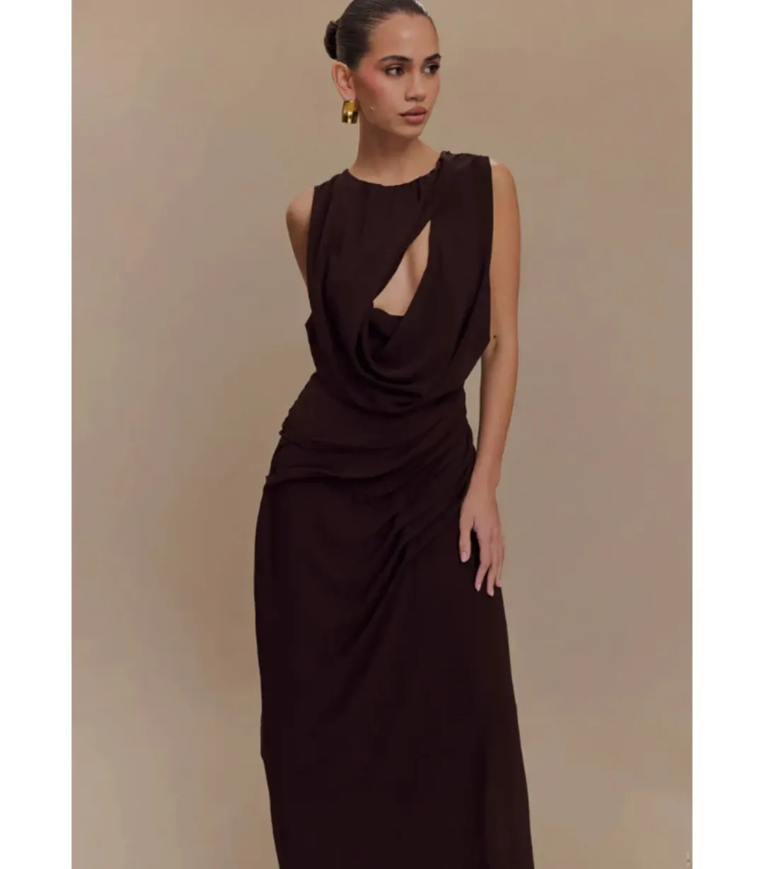 Meshki Oria Maxi Gown in Cacao Brown Size 8 for rent on The Volte - main image