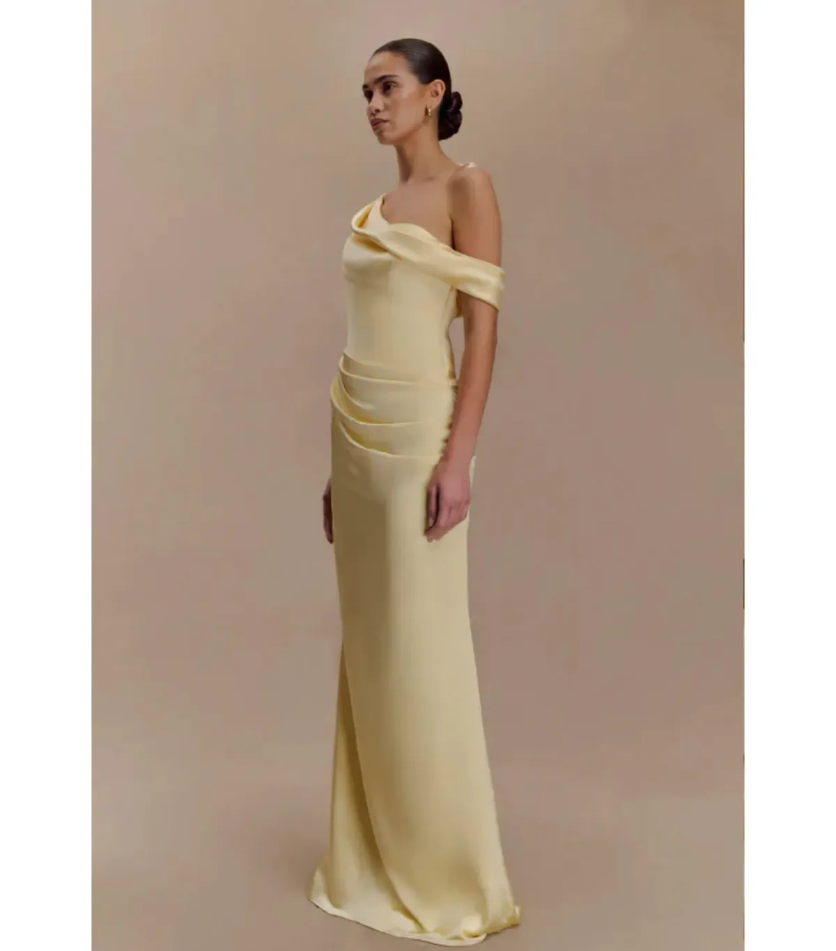 Meshki Dalia Off Shoulder Maxi Satin Dress Lemon Size 10 - Image 2