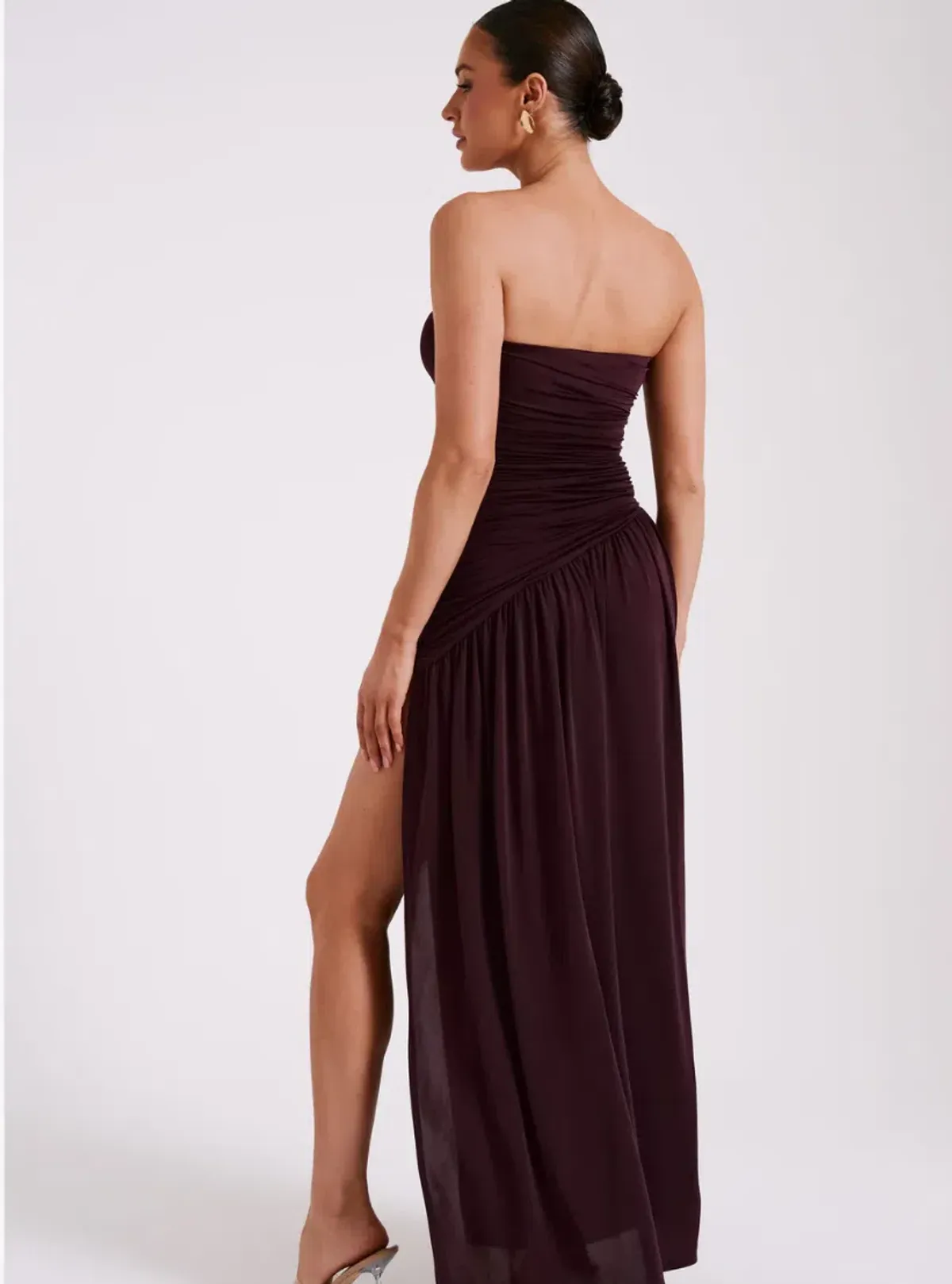 MESHKI Bex Strapless Slinky Maxi Dress With Split Burgundy Size 10 - Image 2