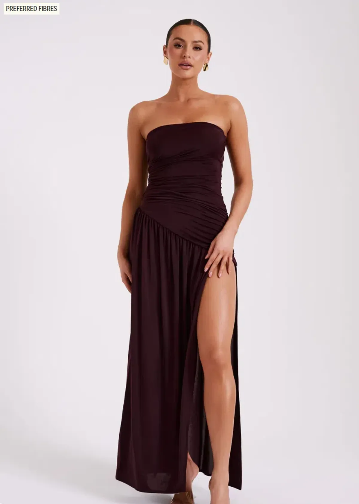 MESHKI Bex Strapless Slinky Maxi Dress With Split Burgundy Size 10 - Image 1
