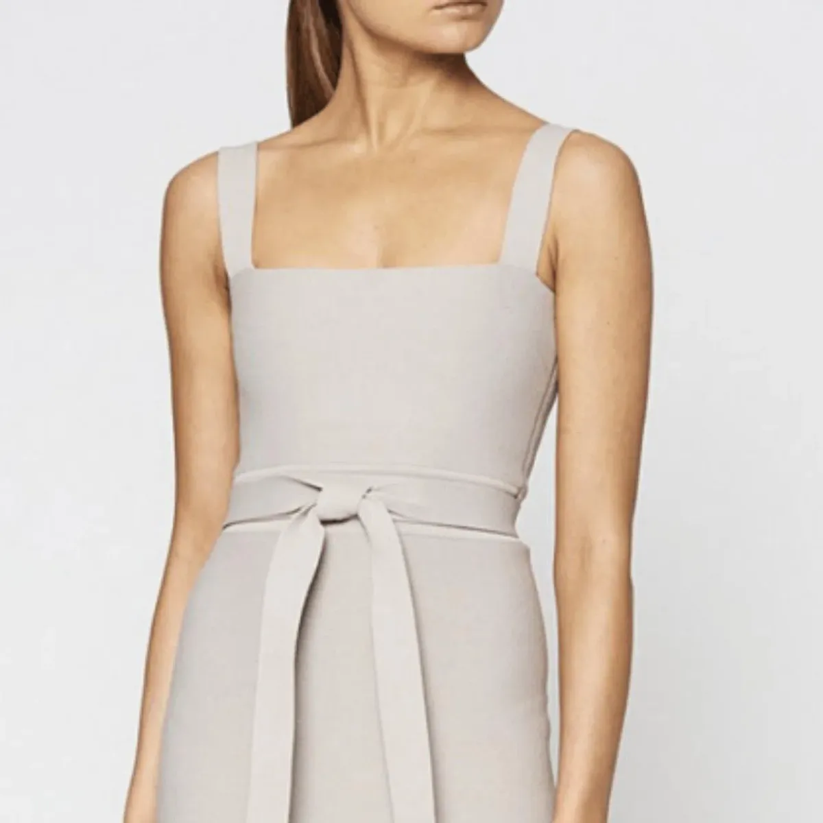 Scanlan Theodore Crepe Bralette Knit Dress in Grey Beige - Image 2