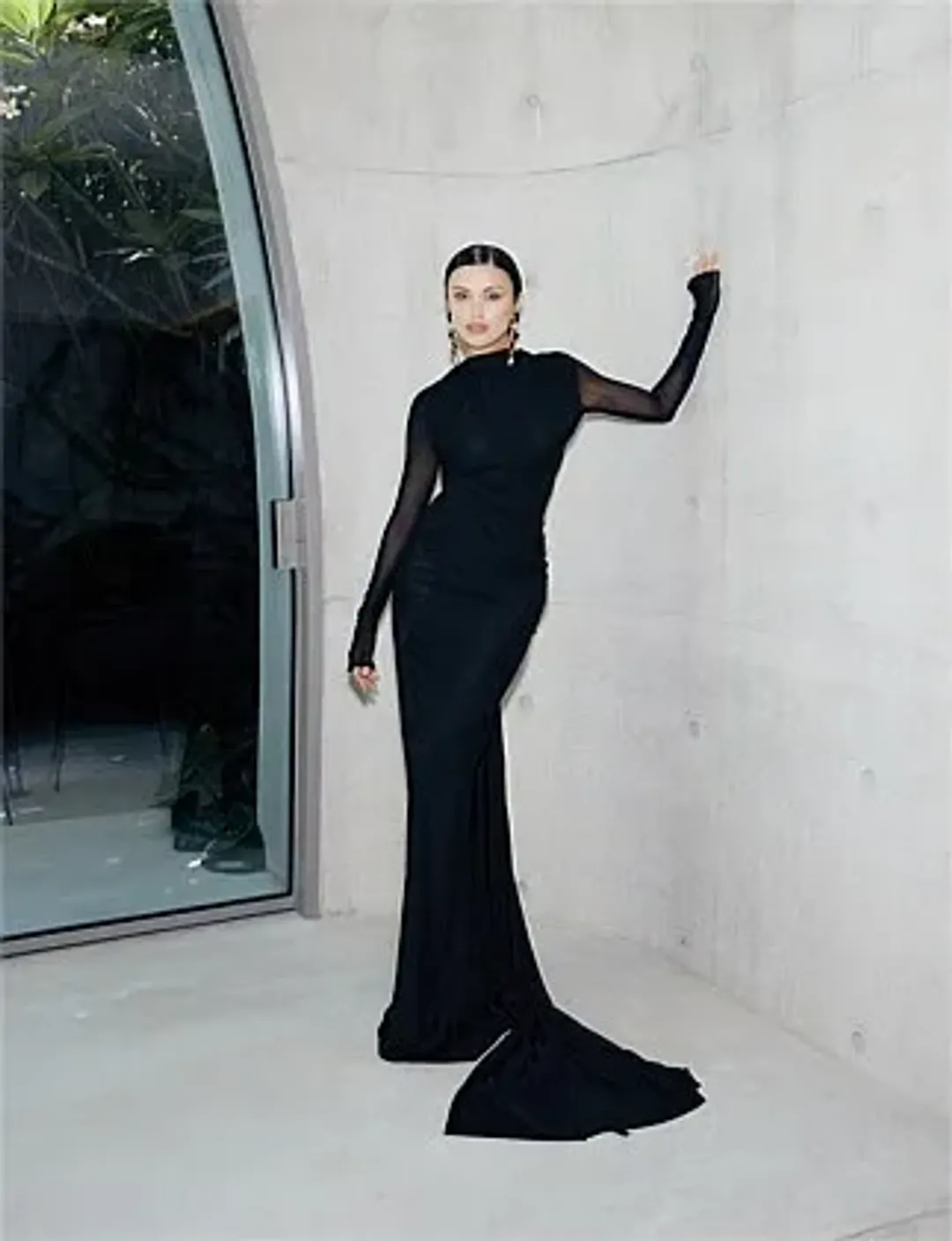Effie Kats Monaco Long Sleeve Soft Mesh Floor Length Gown Black Size 10 for rent on The Volte - main image