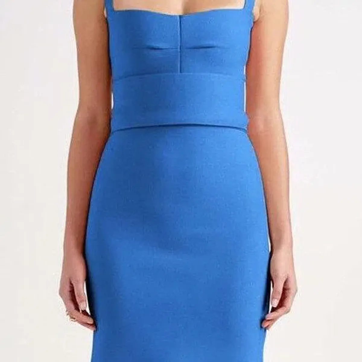 Scanlan Theodore Crepe Bralette Knit Dress in Sapphire Blue - Image 6