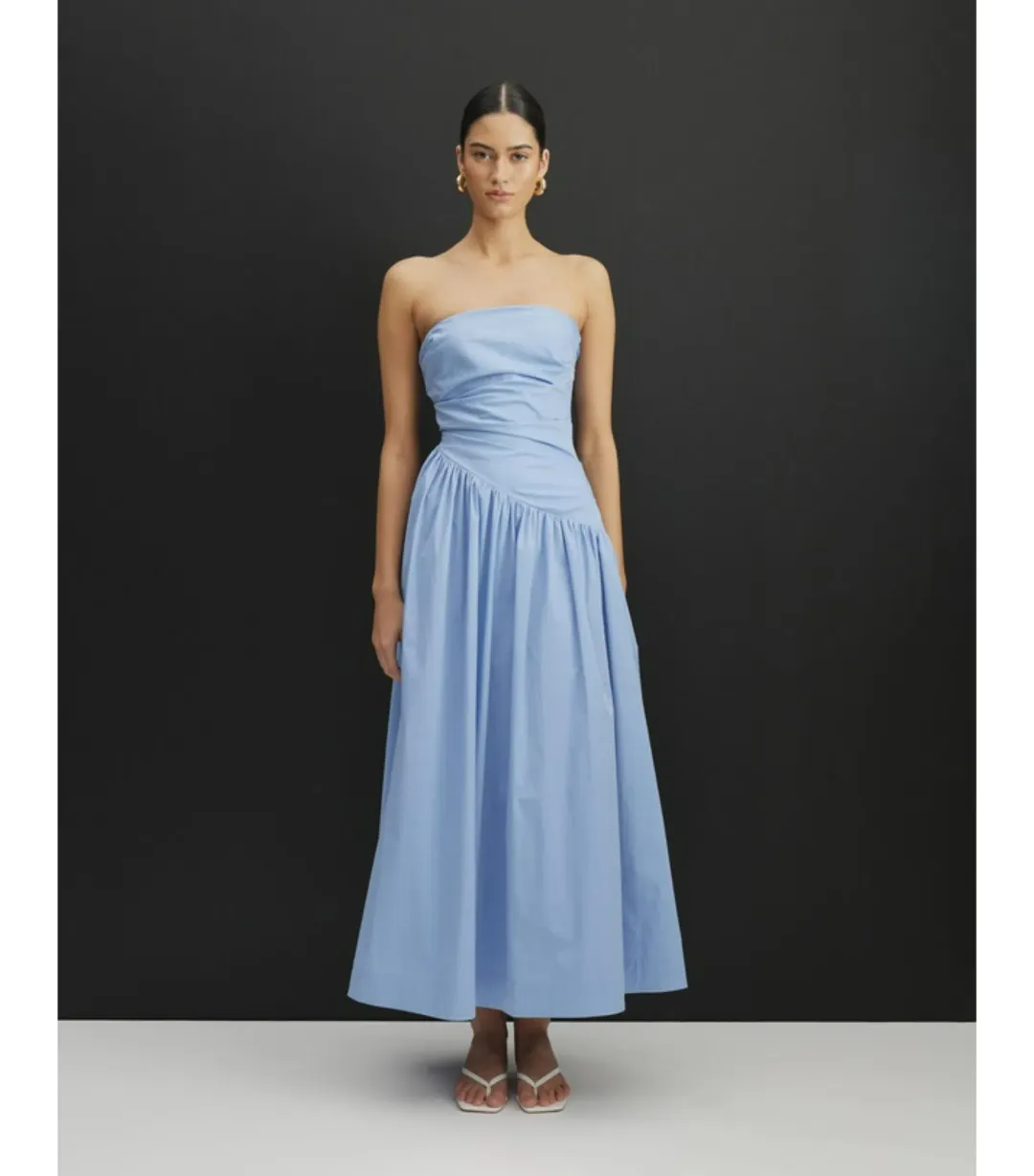 Aere Kiera Strapless Midi Dress in Blue Size AU 8 for rent on The Volte - main image