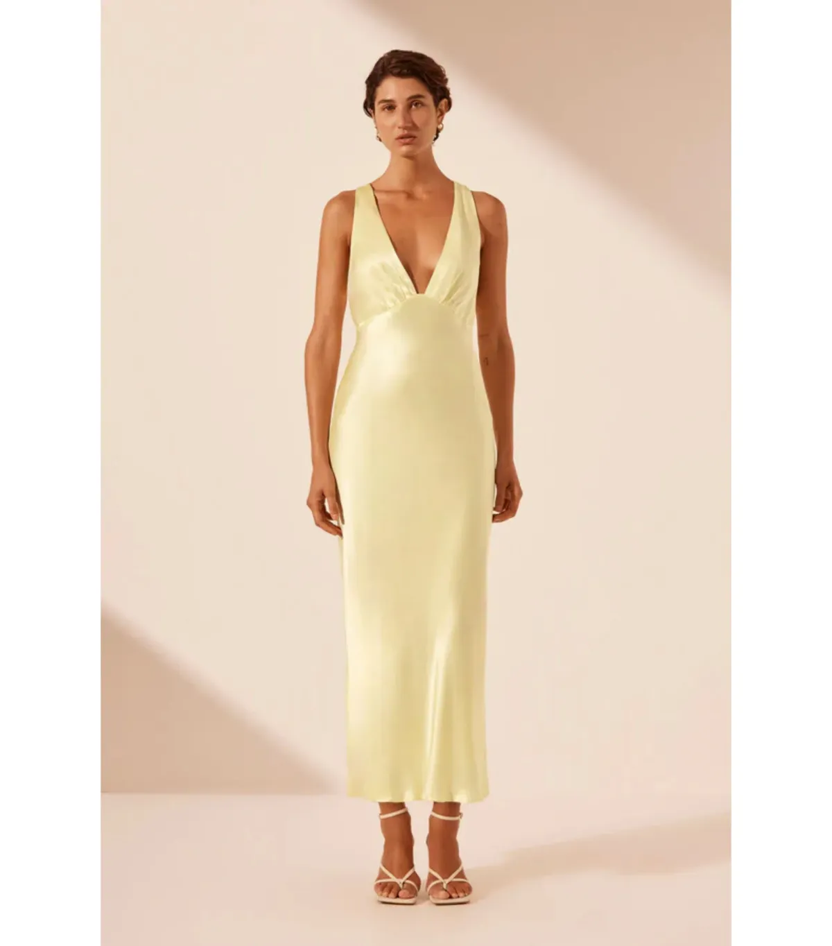 Shona Joy La Lune Plunge Cross Back Midi Dress in Lemon Size AU 10  - Image 1