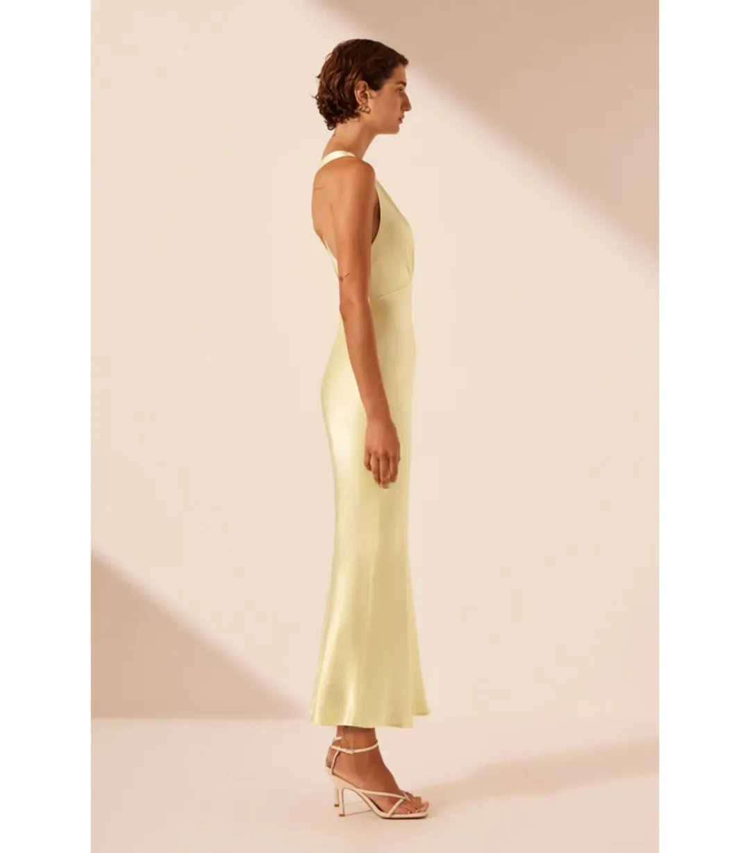 Shona Joy La Lune Plunge Cross Back Midi Dress in Lemon Size AU 10  for rent on The Volte - main image