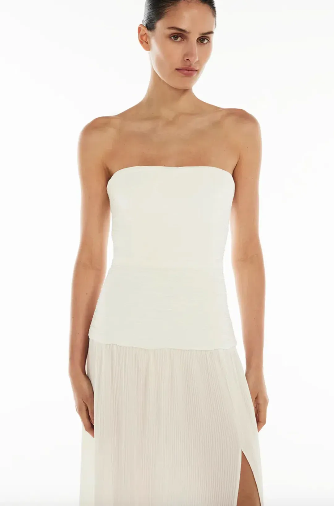 MANNING CARTELL DOUBLE TIME PLEAT STRAPLESS MAXI DRESS in WHITE AU 8 for rent on The Volte - main image