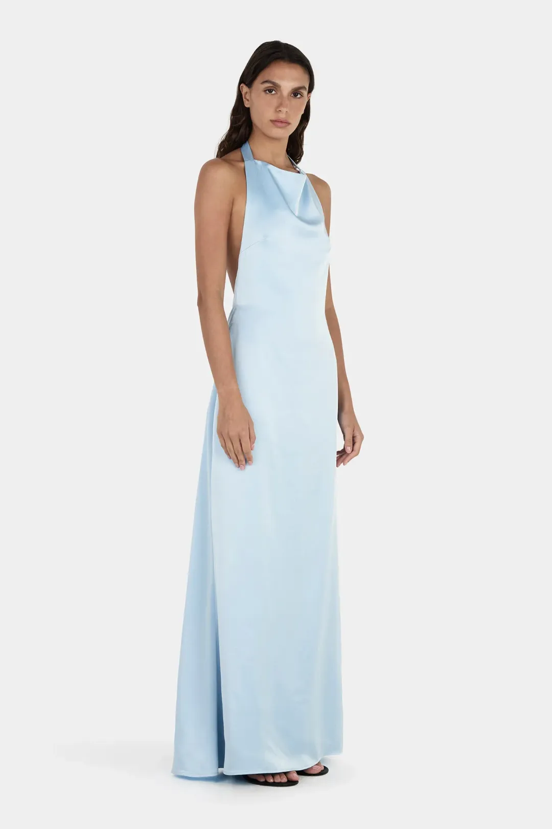 Hansen And Gretel Petra Satin Backless Gown Sky Blue Size 10 for rent on The Volte - main image