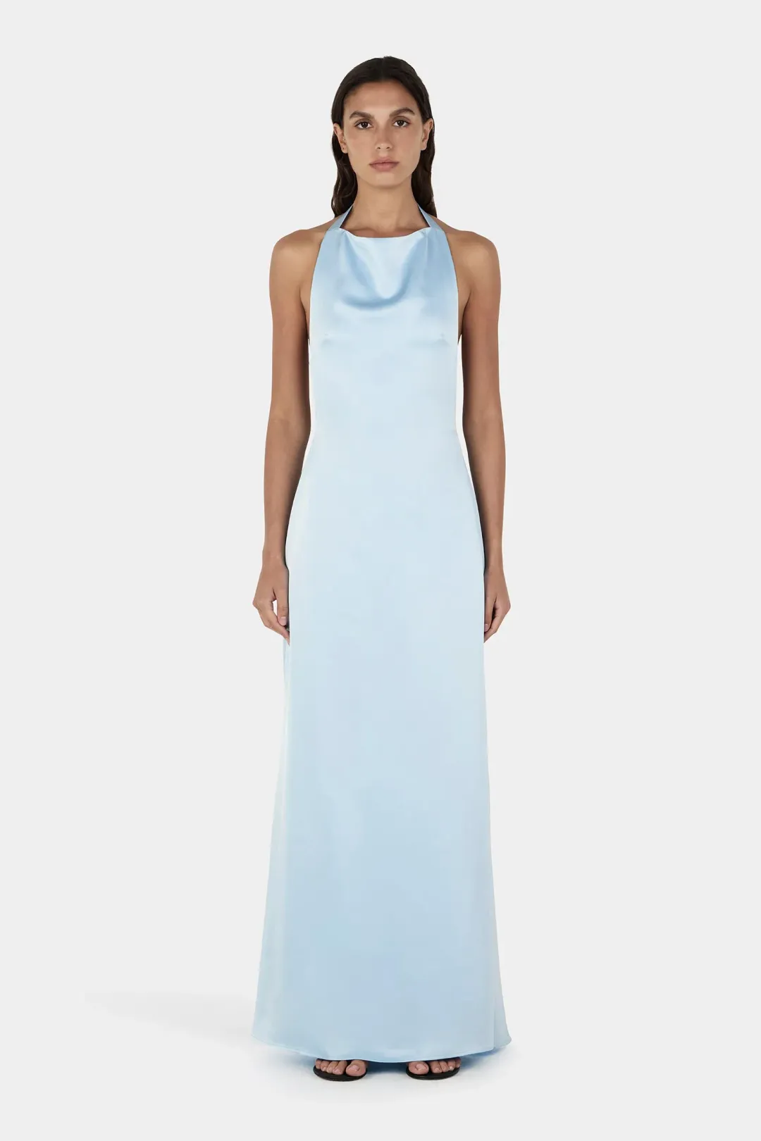 Hansen And Gretel Petra Satin Backless Gown Sky Blue Size 10 for rent on The Volte - main image