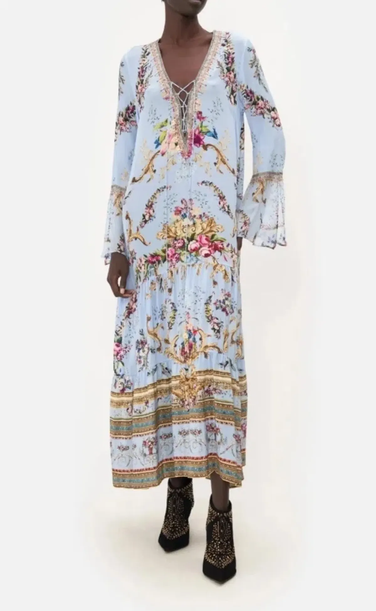 Camilla Lace Up Dress With Tiered Hem Floraful Size XS (8)  - Image 1