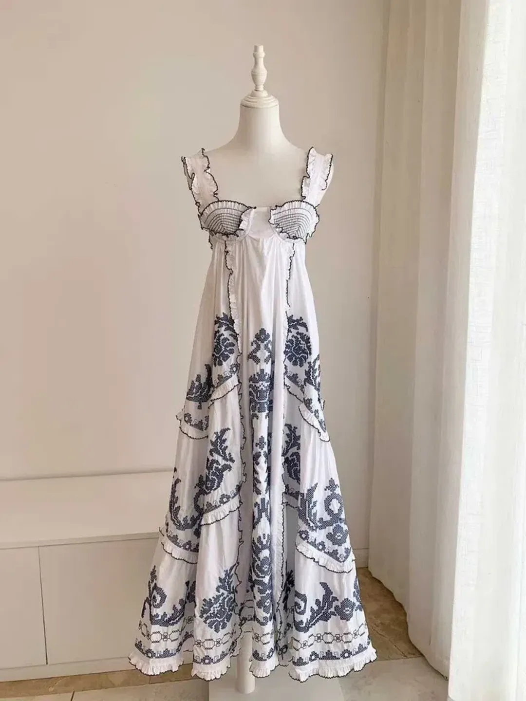 Alemais Hazel smocked embroidered midi dress size 14 for rent on The Volte - main image