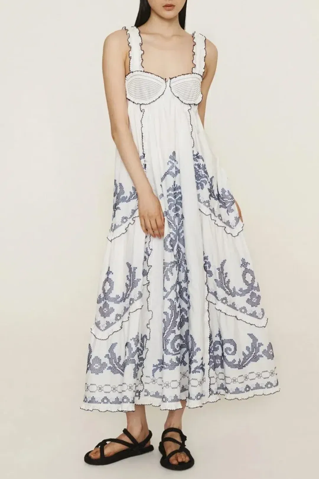 Alemais Hazel smocked embroidered midi dress size 14 for rent on The Volte - main image
