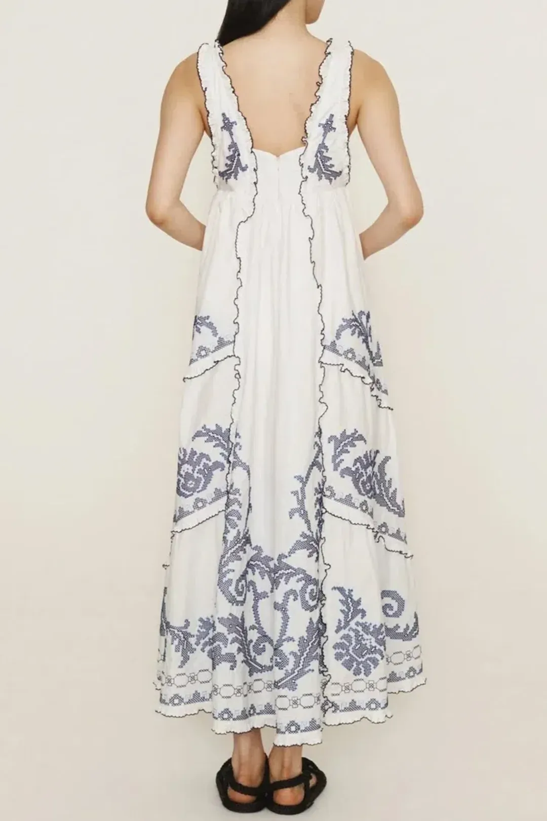 Alemais Hazel smocked embroidered midi dress size 14 for rent on The Volte - main image