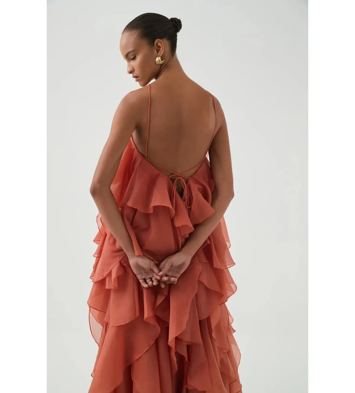 Aje Pandorea Layered Maxi Dress in Coral Clay Size XXS/AU4 - Image 3