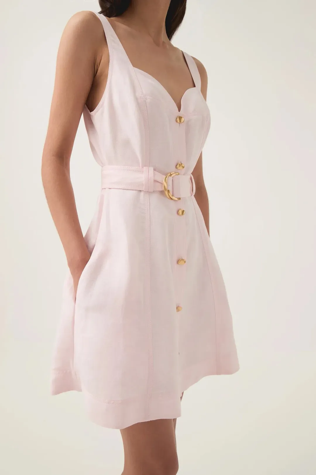 Aje Clay Belted Mini Dress / Pastel Pink / Size 16 for rent on The Volte - main image