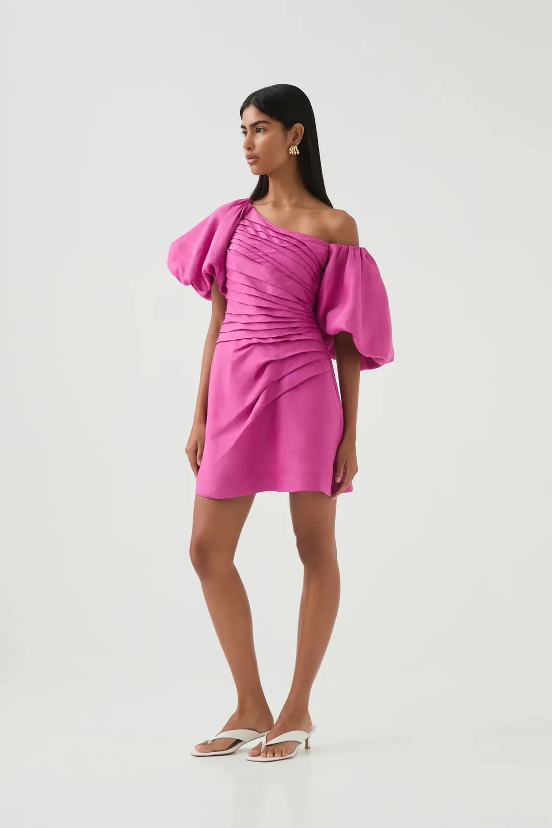 Aje Cadence Ruched Mini Dress / Pink / Size 16 for rent on The Volte - main image