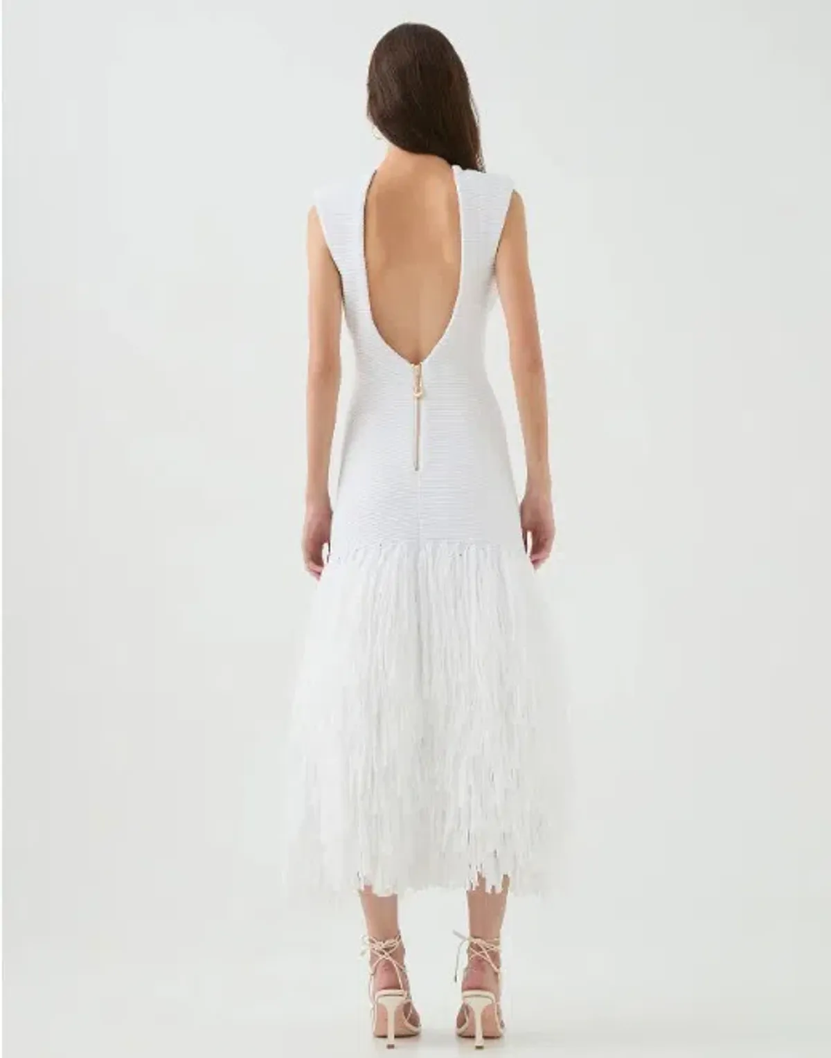 Aje Rushes Raffia Maxi Dress Ivory White Size 6 - Image 3