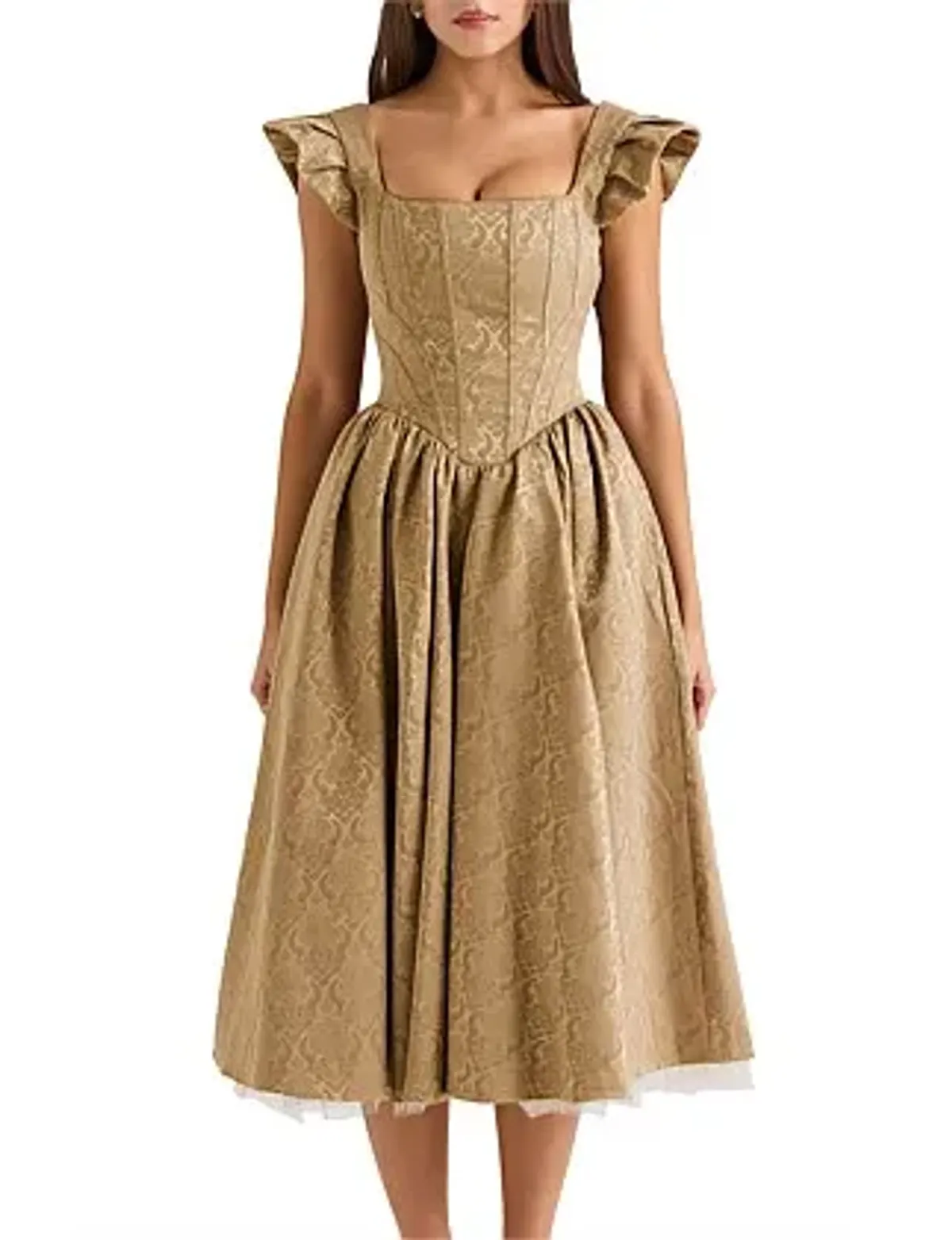 Norma Kamali HOUSE OF CB ALESSANDRA MIDI DRESS Gold Size 10 - Image 1