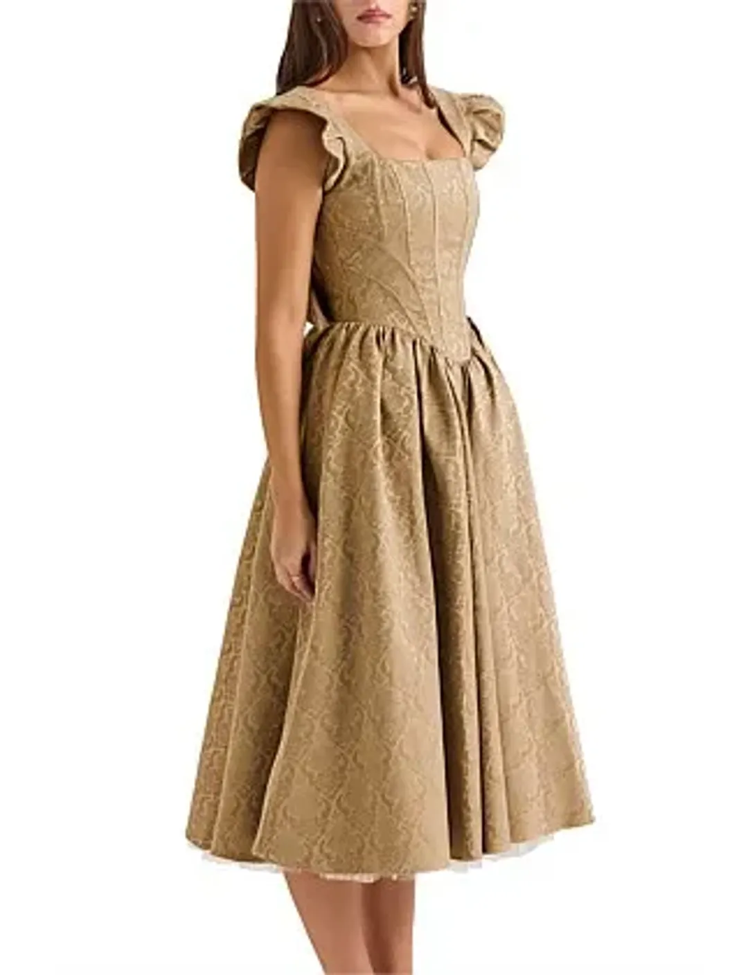 Norma Kamali HOUSE OF CB ALESSANDRA MIDI DRESS Gold Size 10 for rent on The Volte - main image