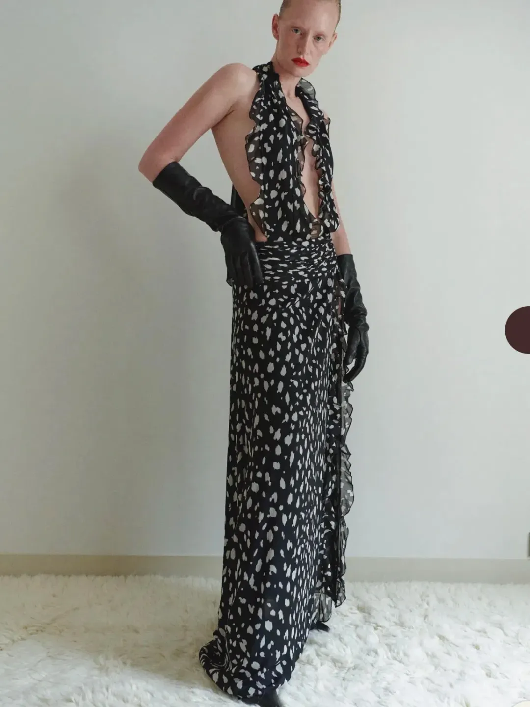 Leam Almes Dalmatian Print Chiffon Dress with Side Slit size 36 for rent on The Volte - main image