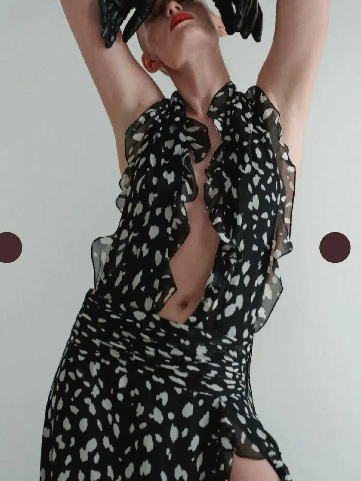 Leam Almes Dalmatian Print Chiffon Dress with Side Slit size 36 - Image 3