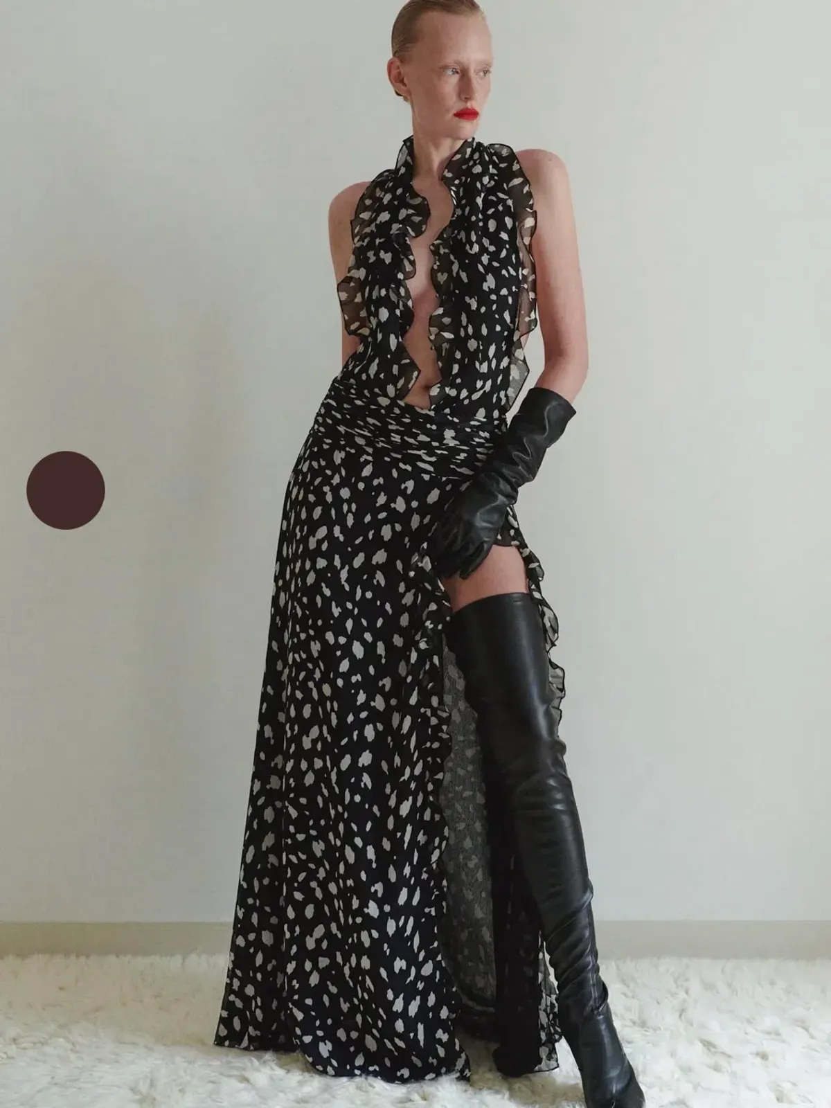 Leam Almes Dalmatian Print Chiffon Dress with Side Slit size 36 - Image 4