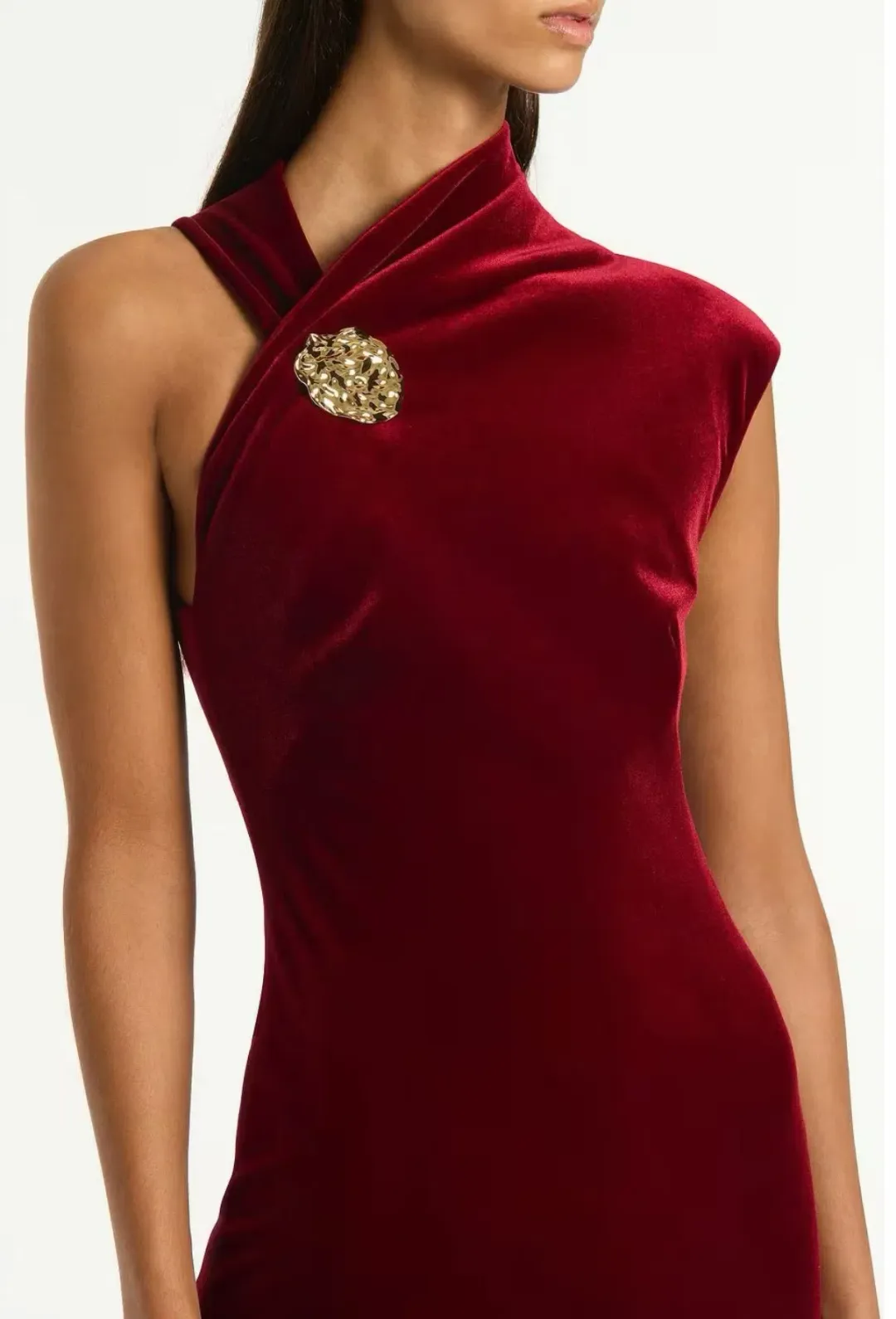 Carla Zampatti Rouge Velvet Button Gown for rent on The Volte - main image
