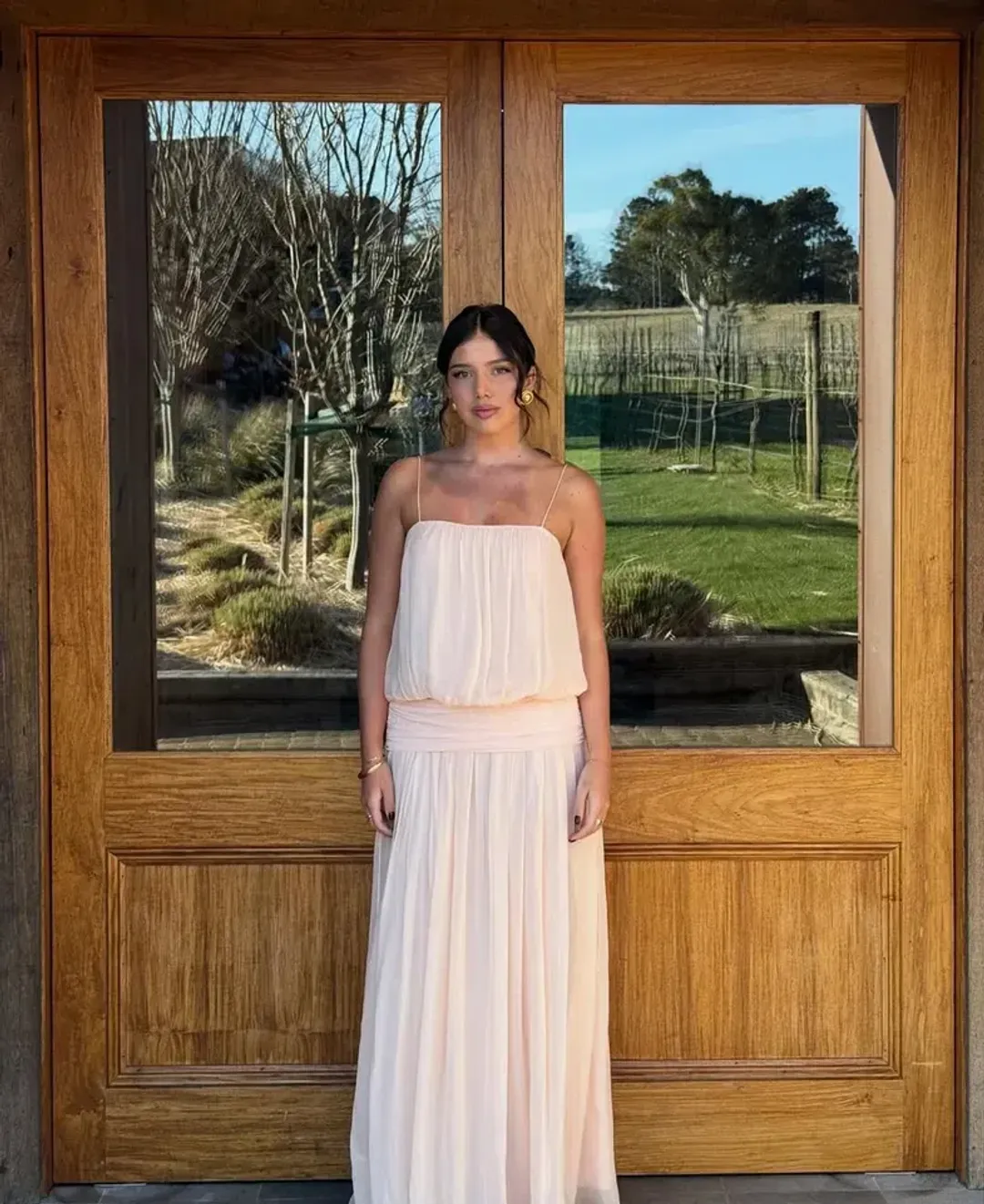 Camille Blouson Dress in Peach for rent on The Volte - main image