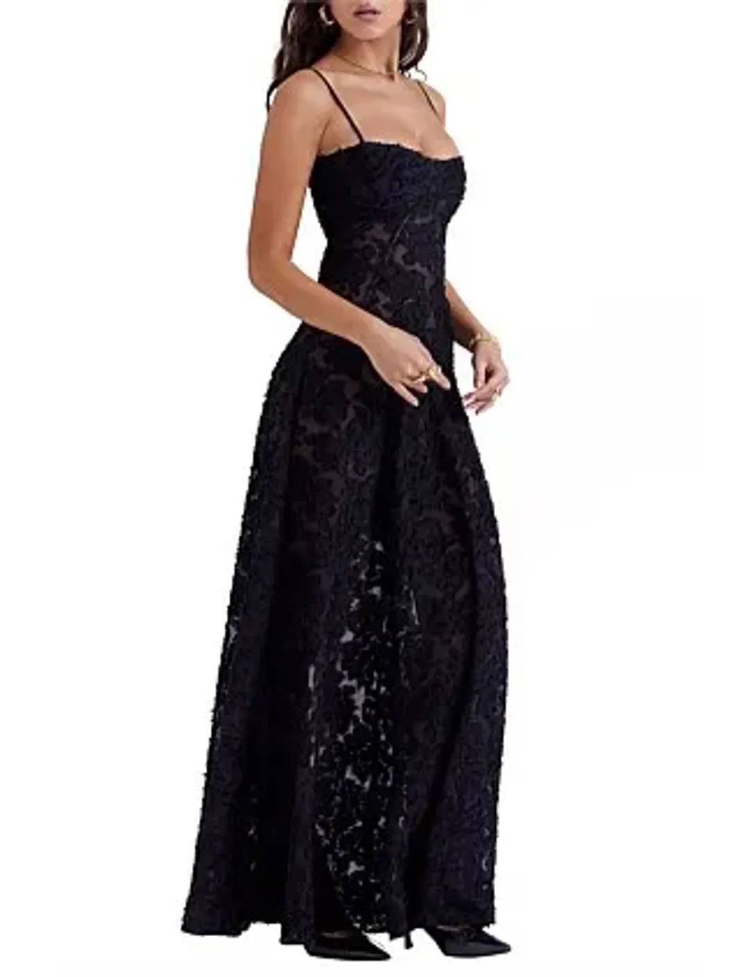 House Of Cb Seren Lace-Up Back Maxi Dress Black Size 10 for rent on The Volte - main image