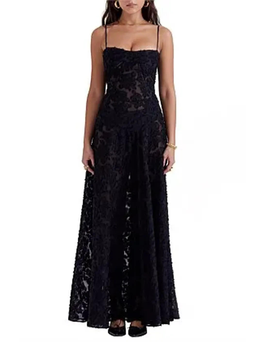 House Of Cb Seren Lace-Up Back Maxi Dress Black Size 10 for rent on The Volte - main image