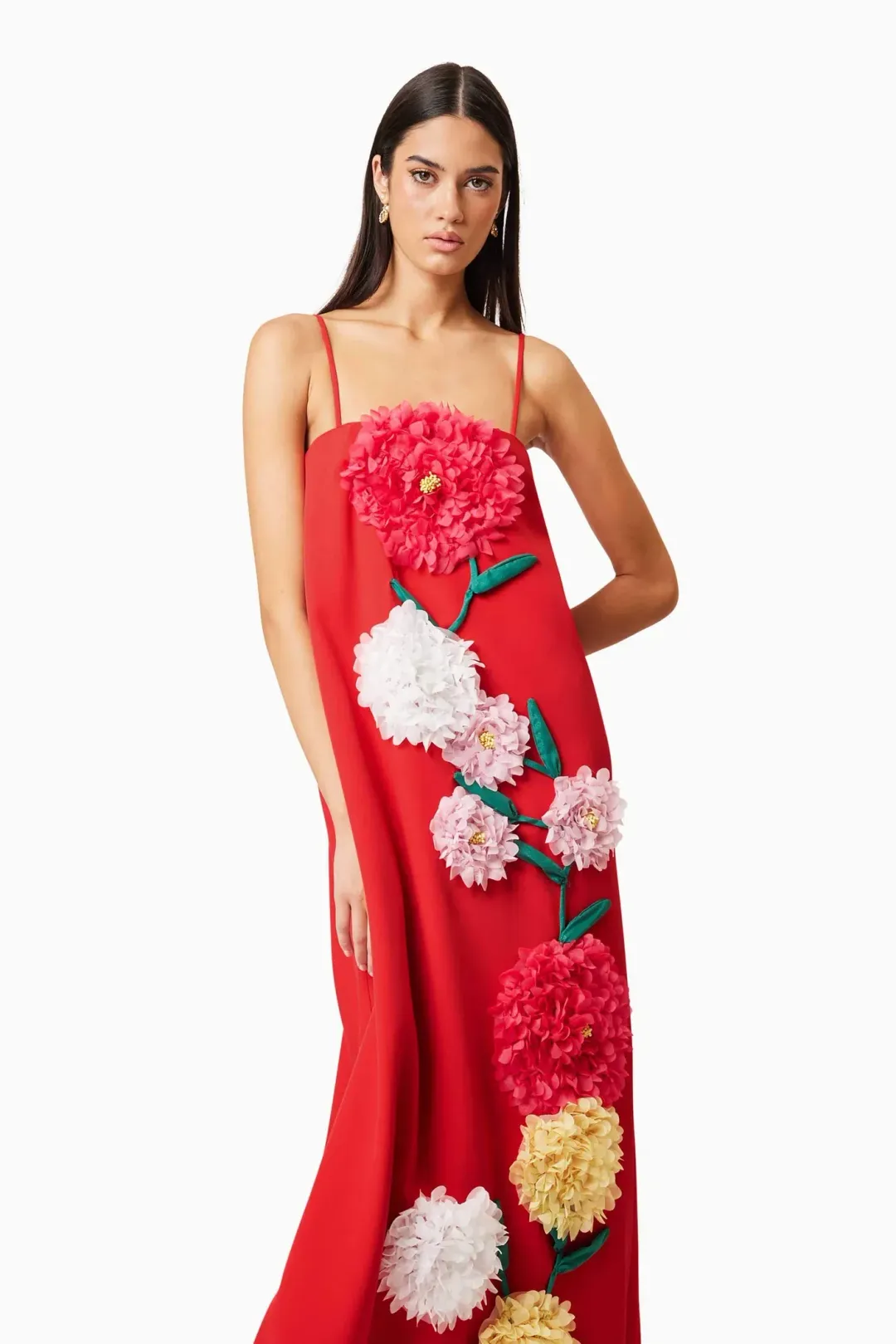 Buttercup Embroidered Maxi Dress In Red for rent on The Volte - main image