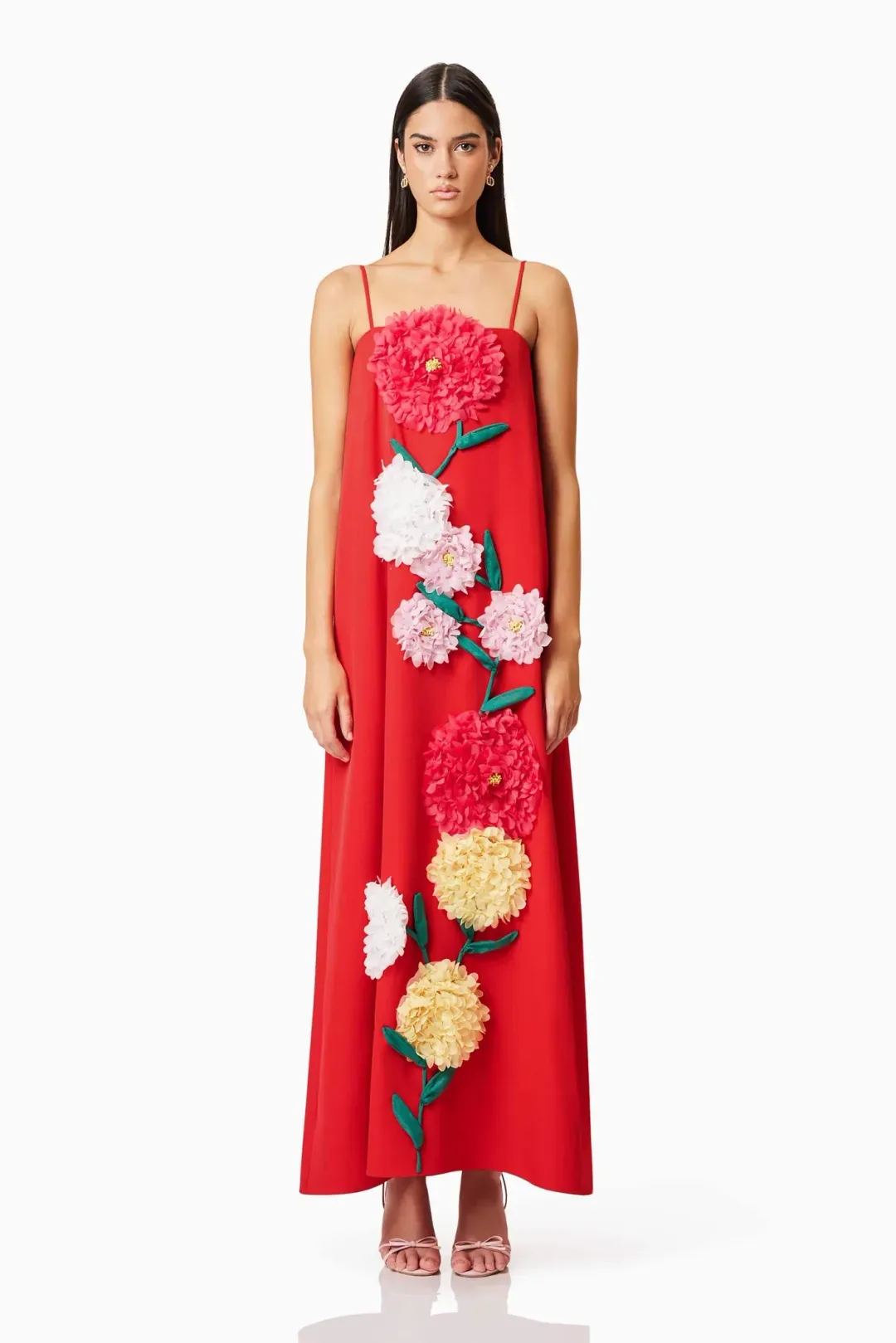 Buttercup Embroidered Maxi Dress In Red for rent on The Volte - main image