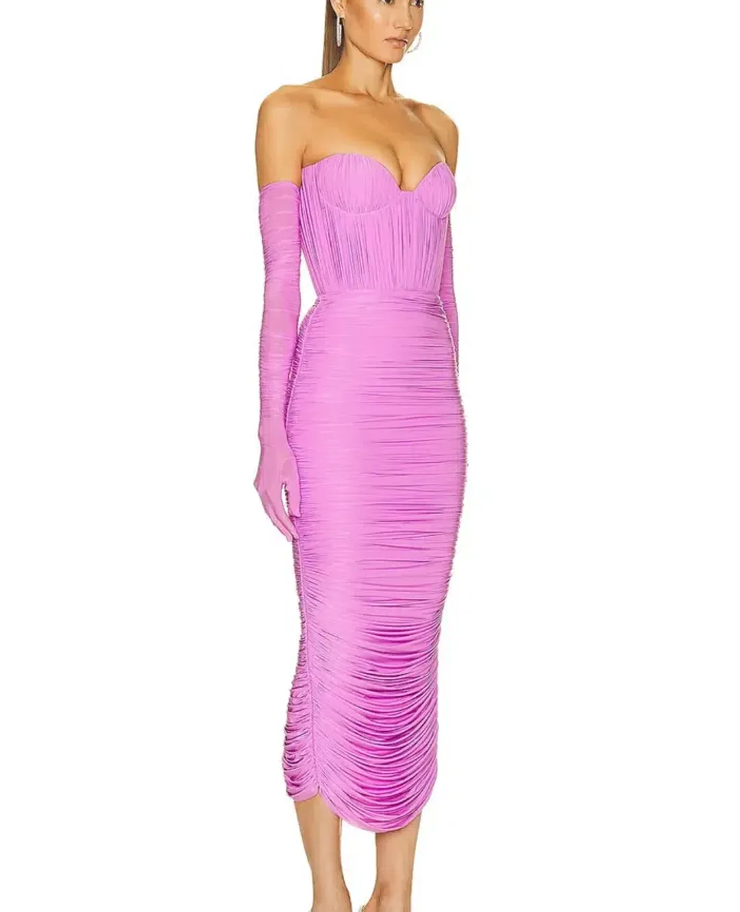 Alex perry long ruched dress with gloves size 6  for rent on The Volte - main image