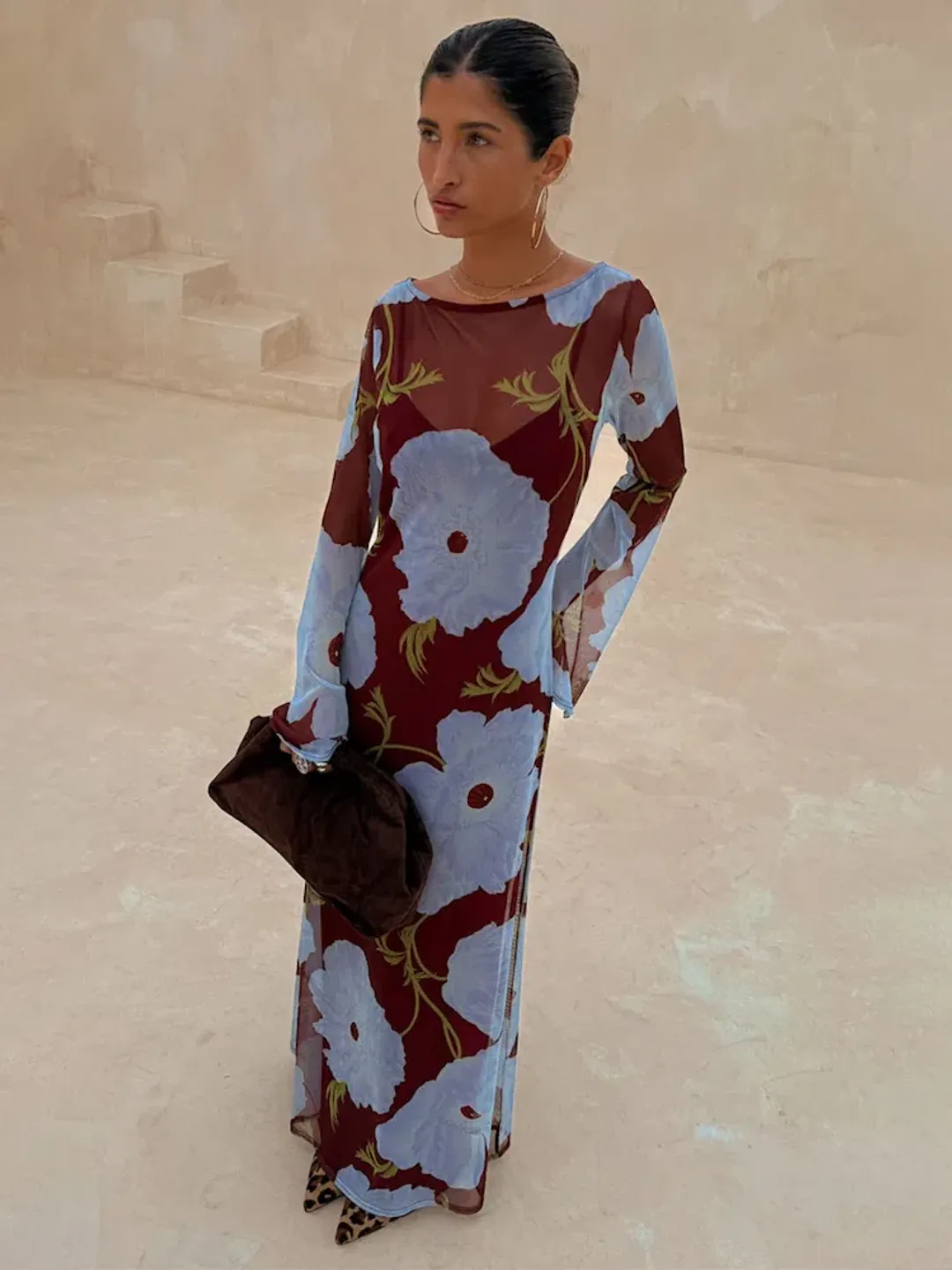 Never Fully Dressed Aria Dress size 18 burgundy & blue poppy  for rent on The Volte - main image