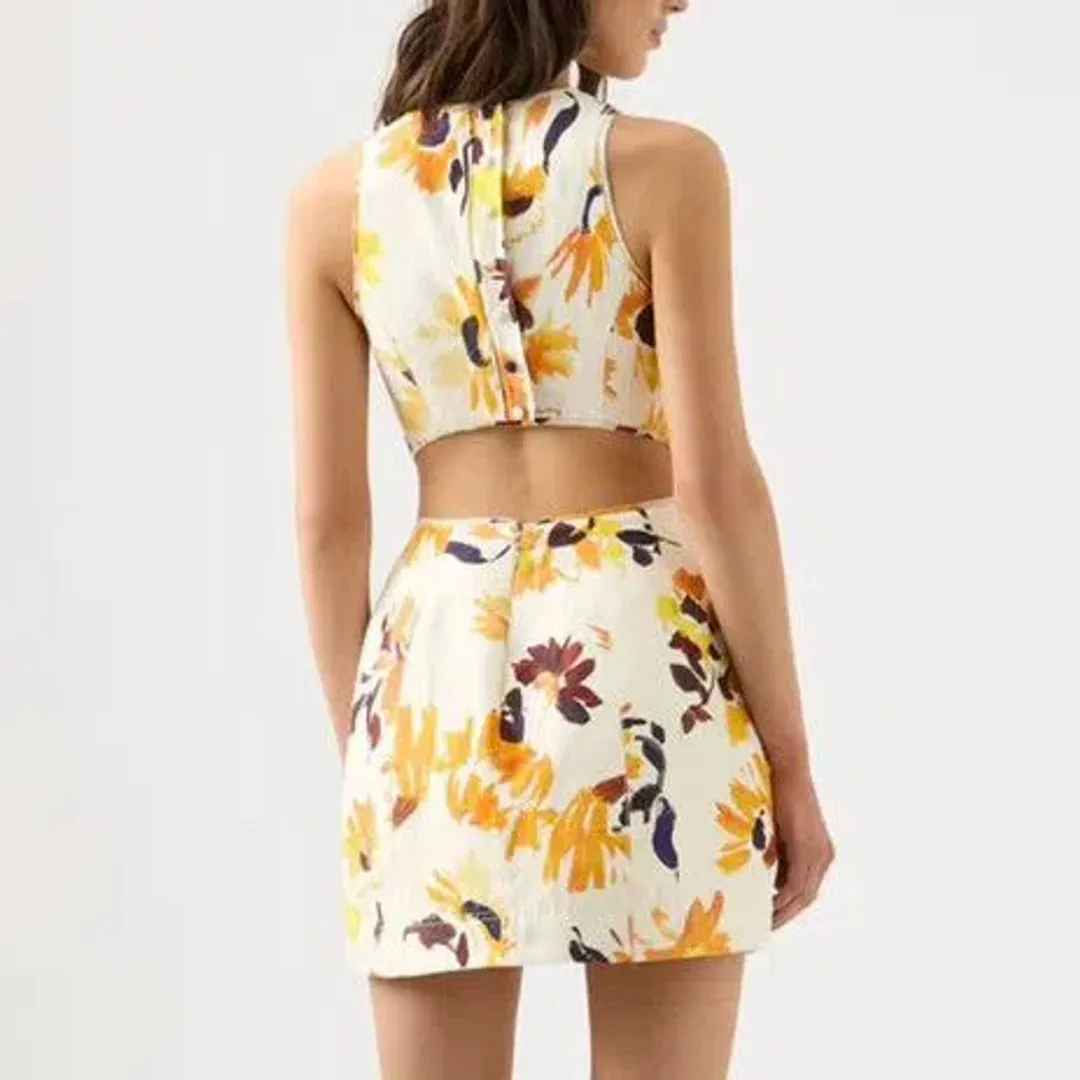 Aje Cut Out Yellow Tulip Floral Dress Size 14 for rent on The Volte - main image