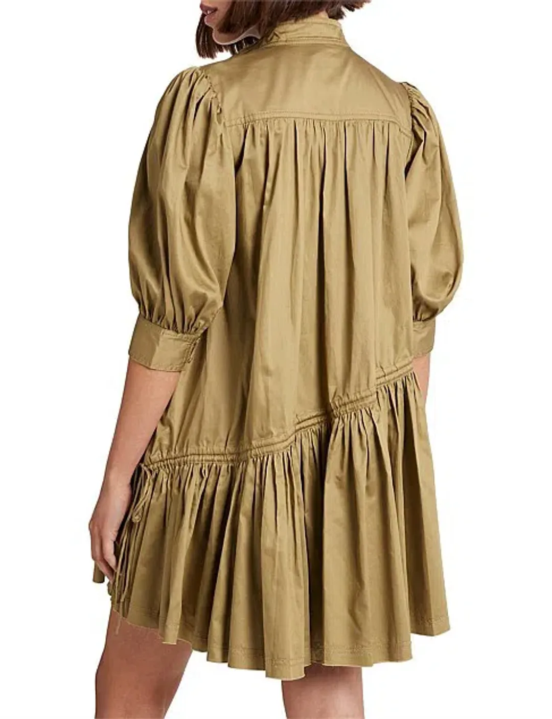 Aje Frequency Khaki Puff Sleeve Smock Dress Size 8 for rent on The Volte - main image