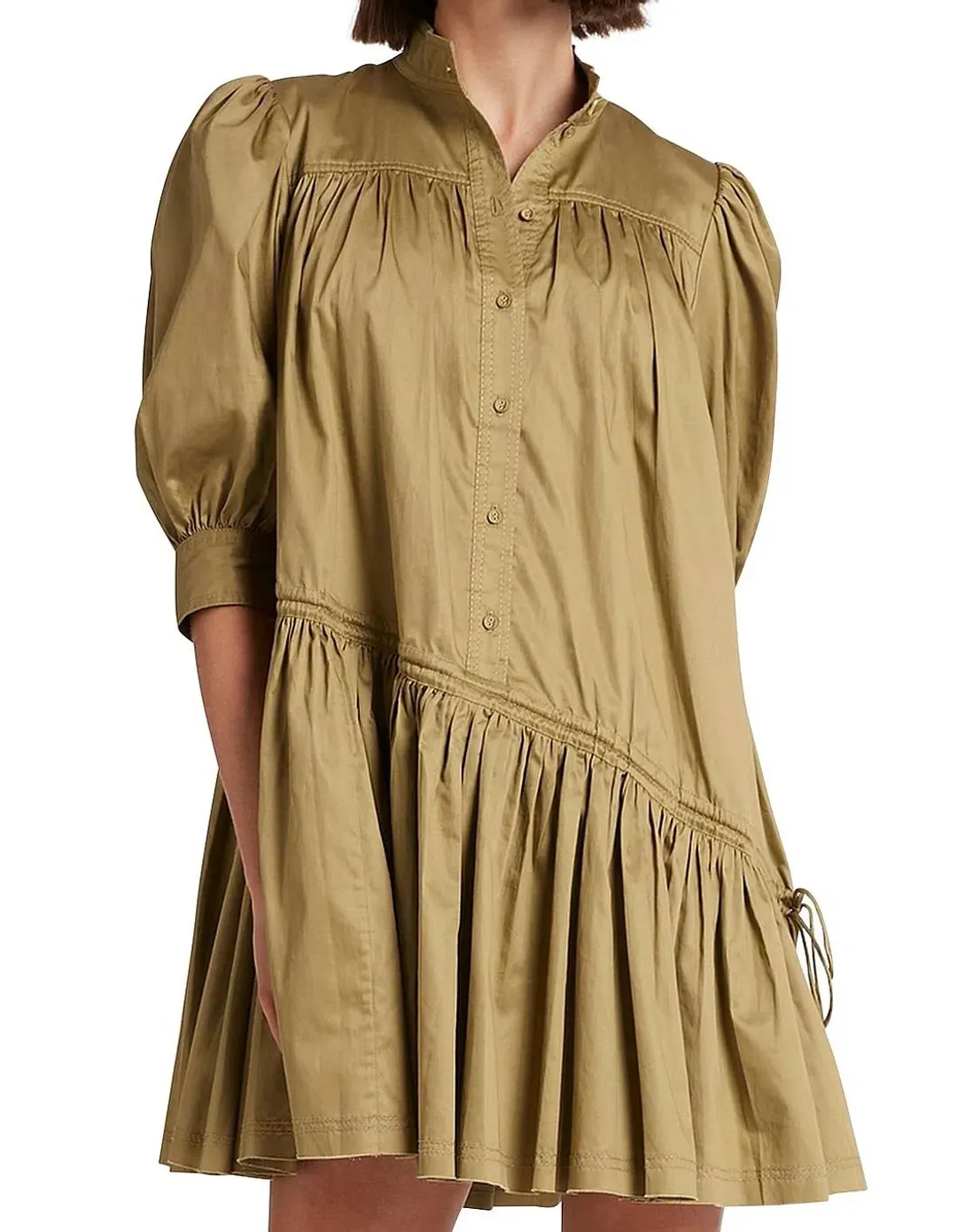 Aje Frequency Khaki Puff Sleeve Smock Dress Size 8 for rent on The Volte - main image