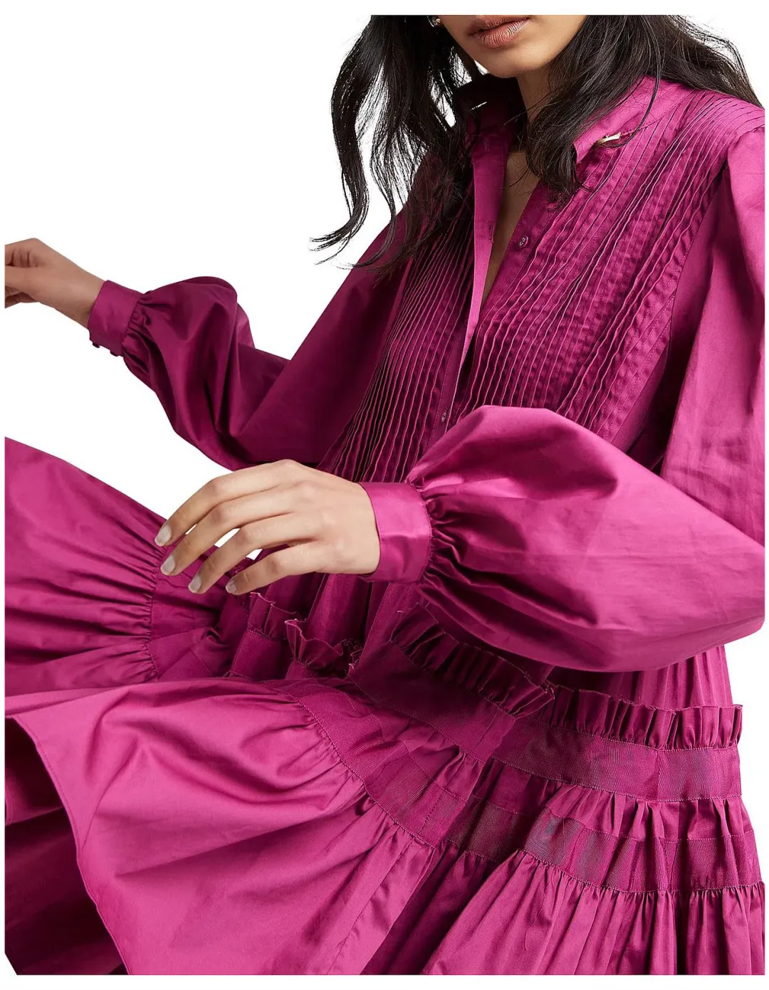 Aje Run Free Long Sleeve Smock Dress Magenta Size 10 for rent on The Volte - main image