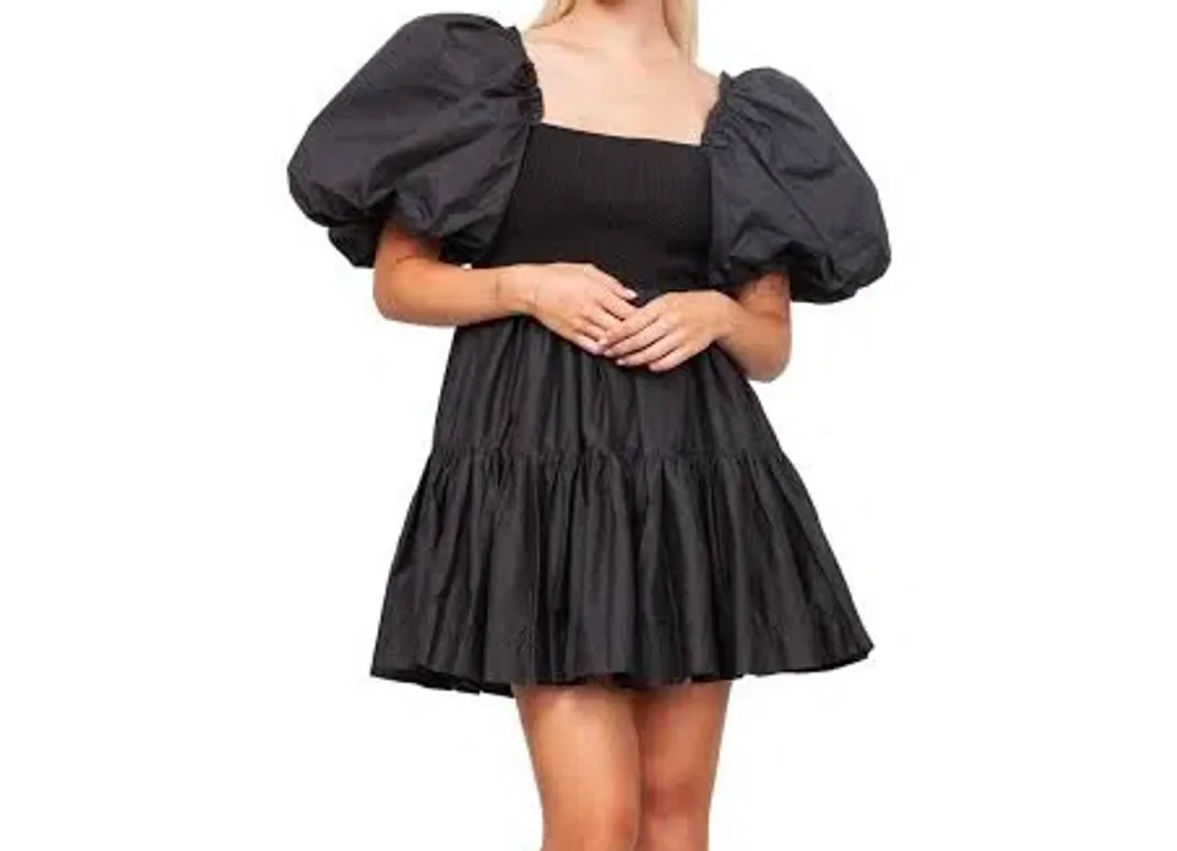 Aje Casa Black Puff Sleeve Mini Dress size 14 for rent on The Volte - main image