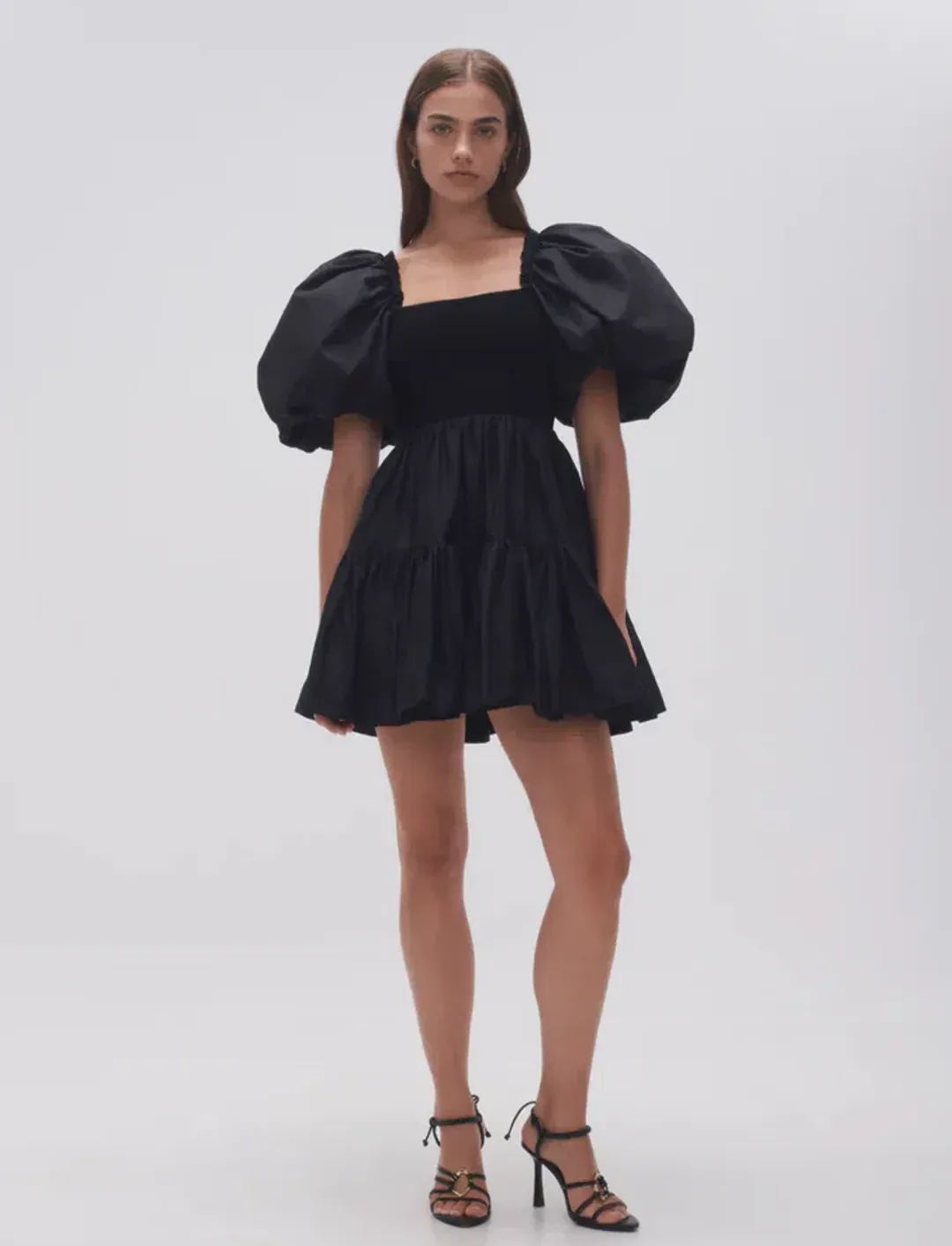 Aje Casa Black Puff Sleeve Mini Dress size 14 for rent on The Volte - main image
