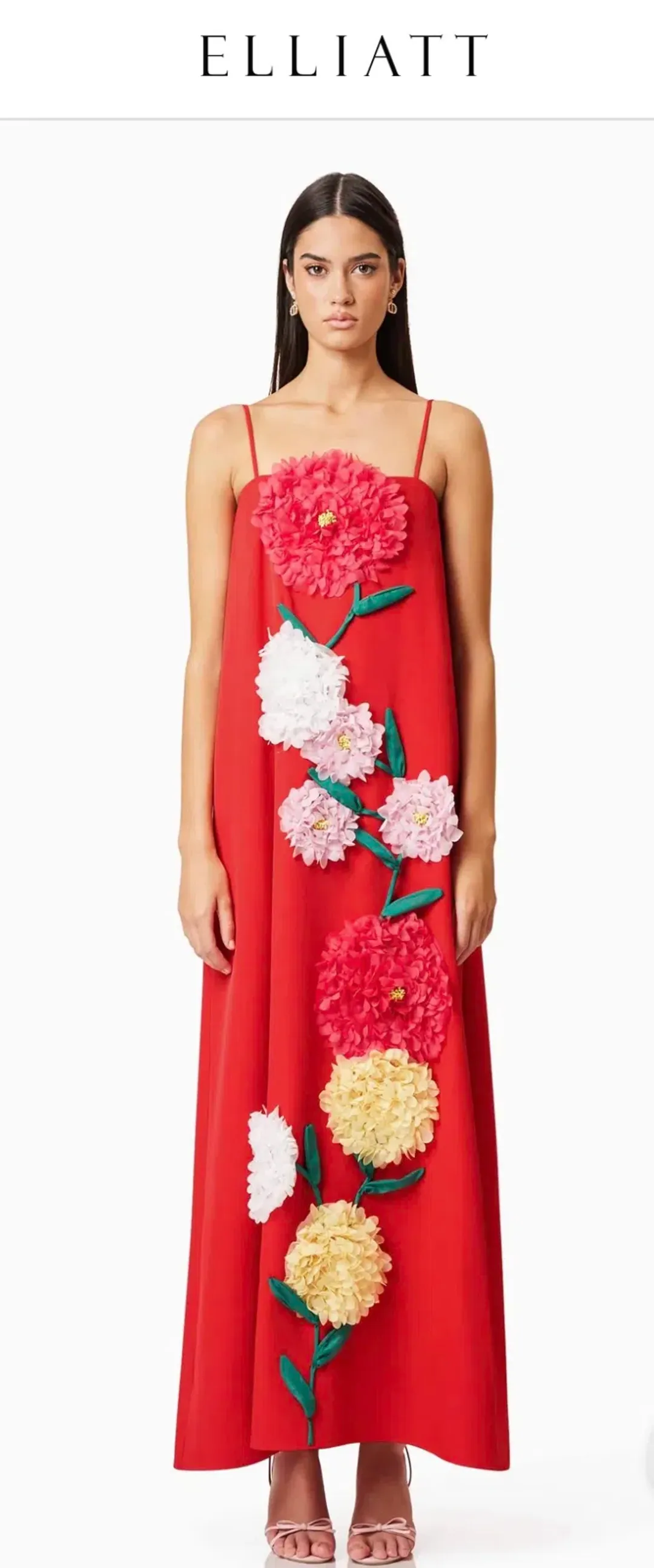 Elliatt Buttercup Embroidered Maxi Dress In Red for rent on The Volte - main image