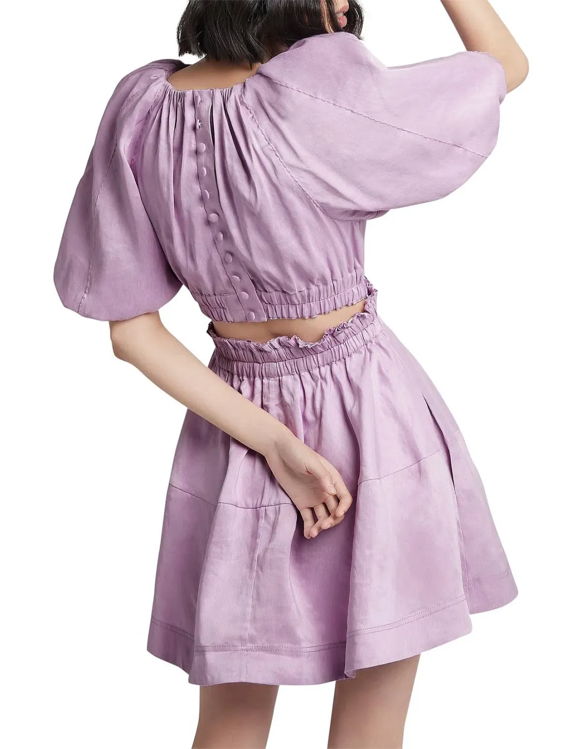 Aje Solitude Lilac Puff Sleeve Cut Out Dress Size 14 - Image 2