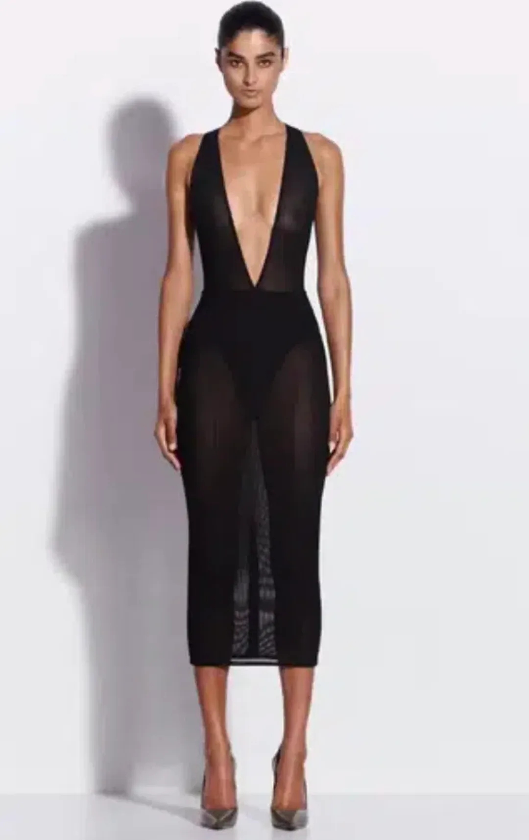 Alex Perry Halter Midi Dress in Stretch Mesh Black AU 6 for rent on The Volte - main image