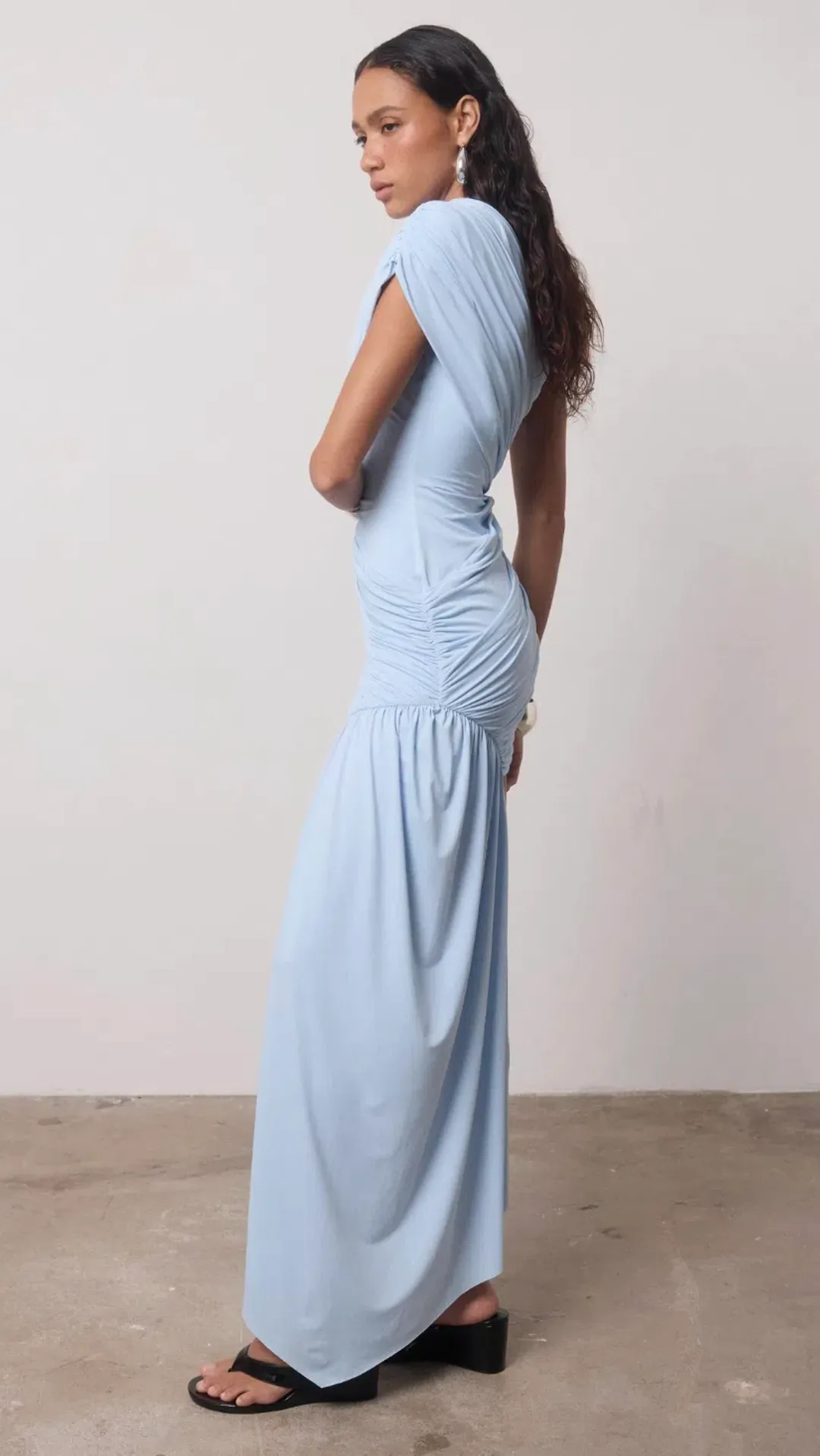 De La Vali Ravenna Draped Jersey Mini Dress in Sky Blue AU 8 for rent on The Volte - main image