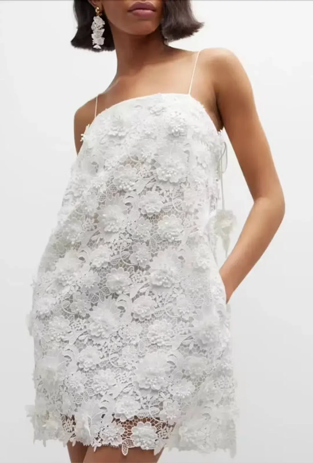 Zimmermann Raie Lace Flower Mini Dress Ivory Size 0 / AU 8 for rent on The Volte - main image