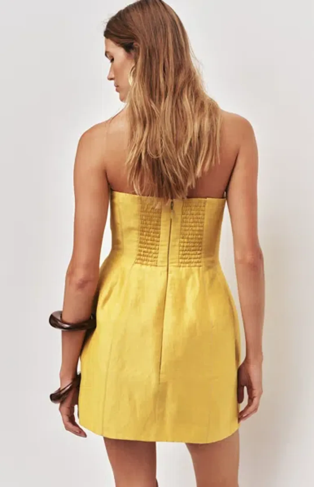 Aje Baret Strapless Mini Dress in Chartreuse Size 12 for rent on The Volte - main image