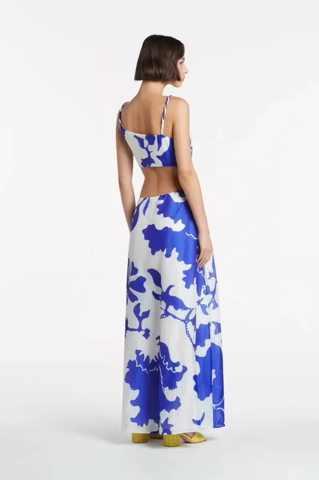 Sir The Label - Marlowe Vivi Asymmetric Cut Out Dress Blue Print for rent on The Volte - main image