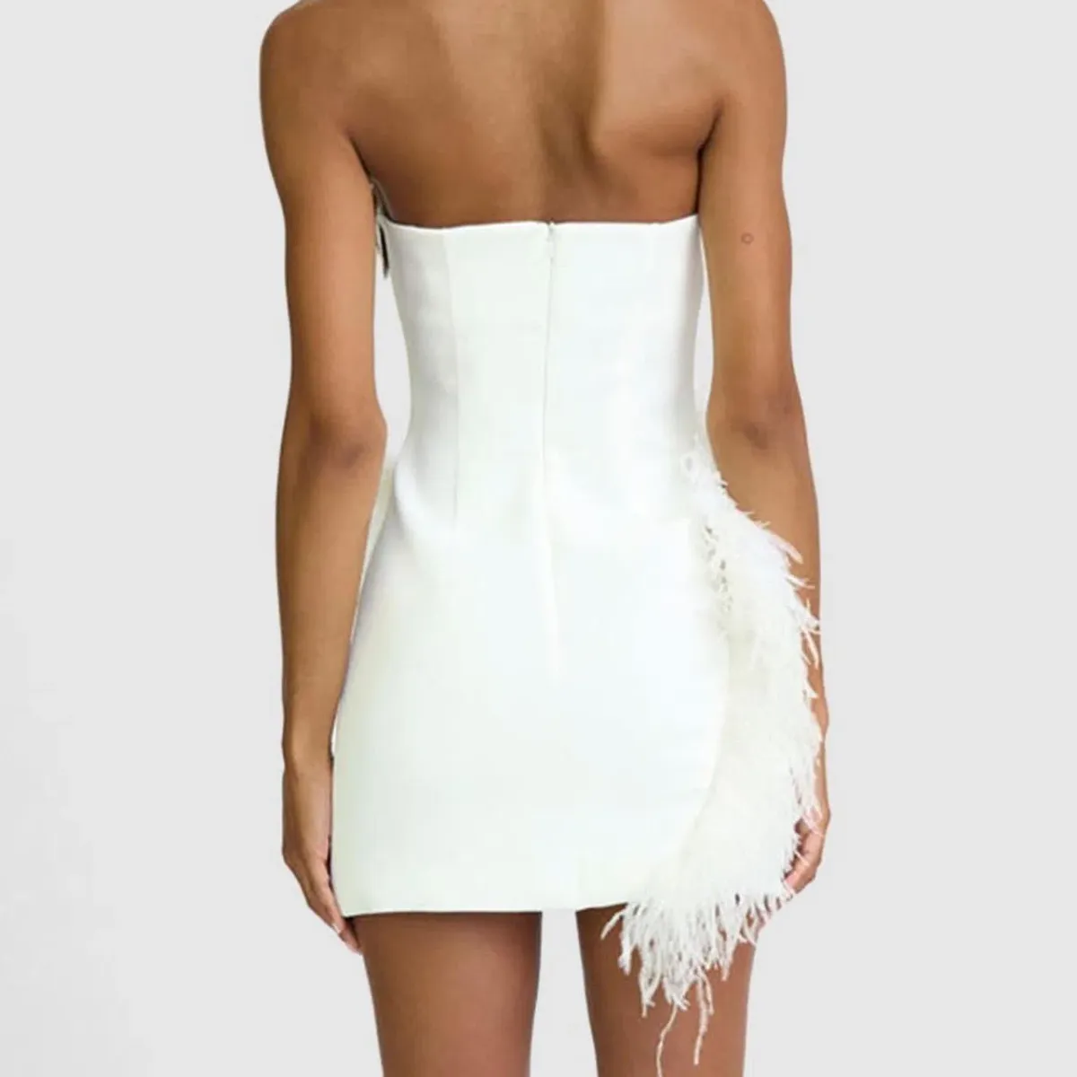 By Johnny Sadira Spiral Feather Mini Dress White Size 8 - Image 3