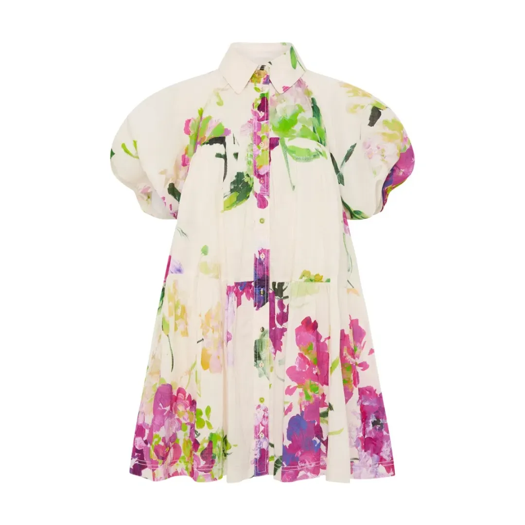 Aje Pablo Smock Mini Puff Sleeve Dress Wild Hydrangea Size 16 for rent on The Volte - main image